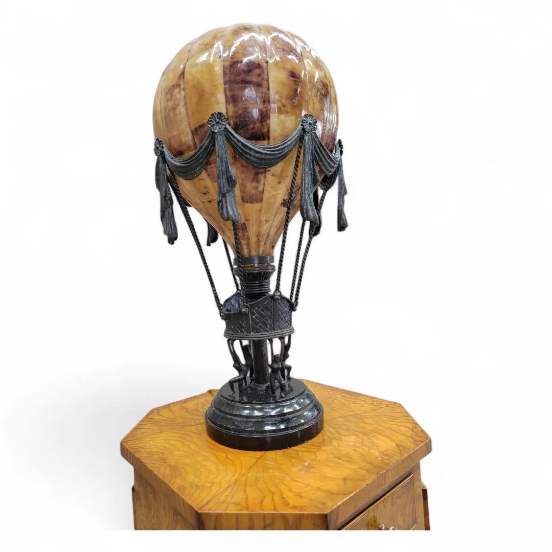 Folk Art Vintage Maitland Smith Bronze/Penshell Hot Air Balloon Table Lamp