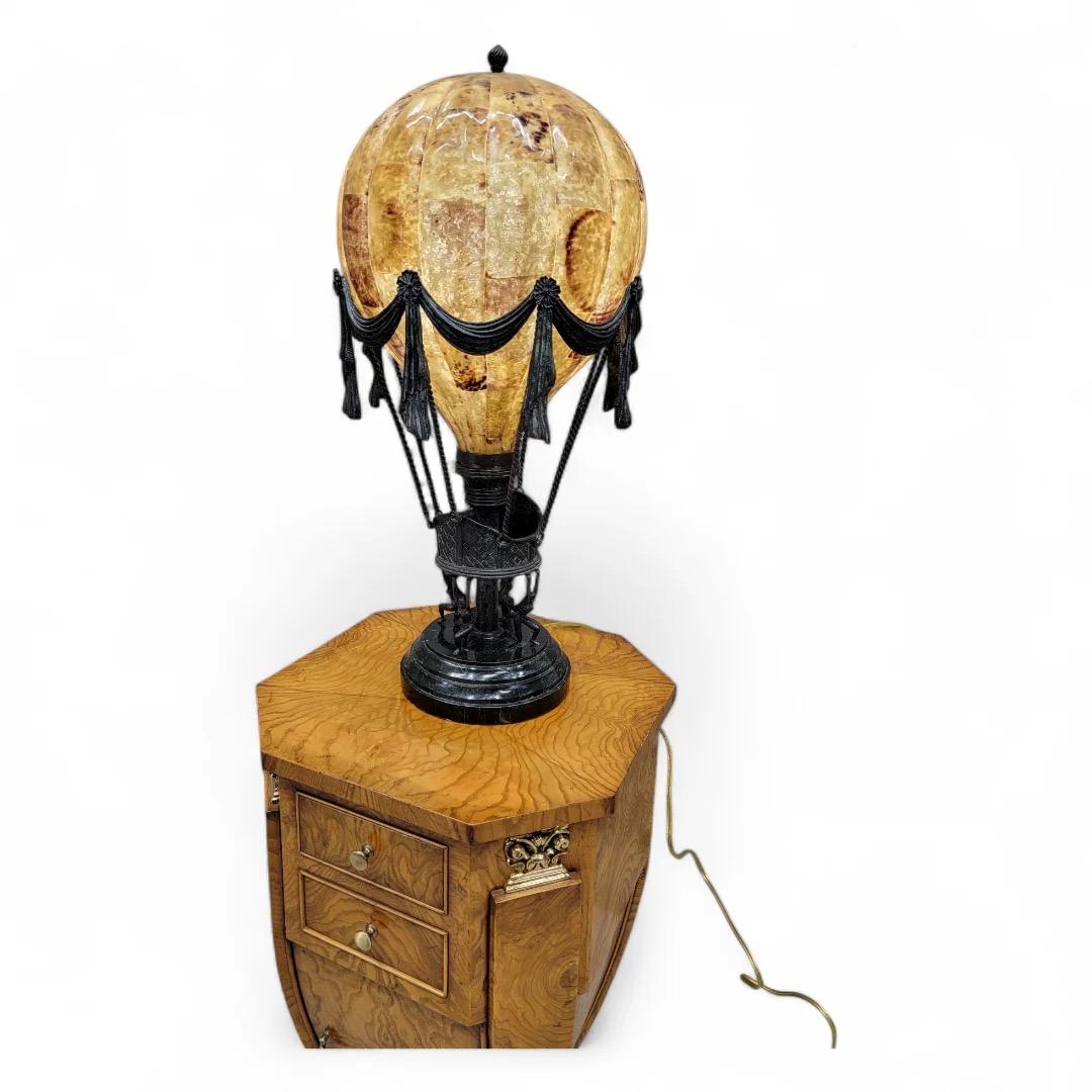 Vintage Maitland Smith Bronze/Penshell Hot Air Balloon Table Lamp 2