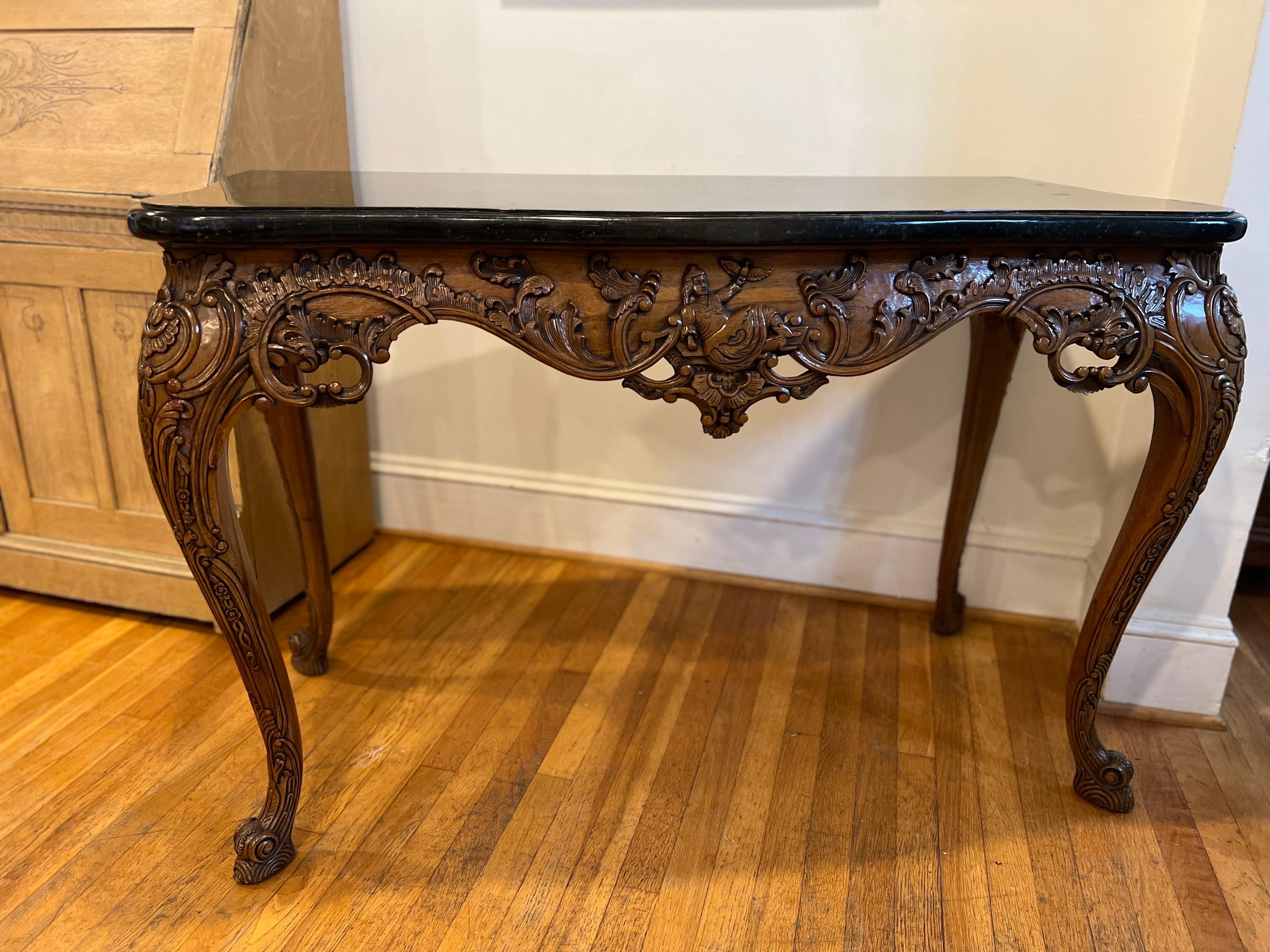 Vintage Maitland Smith Carved Oak Console Table / Desk For Sale 5