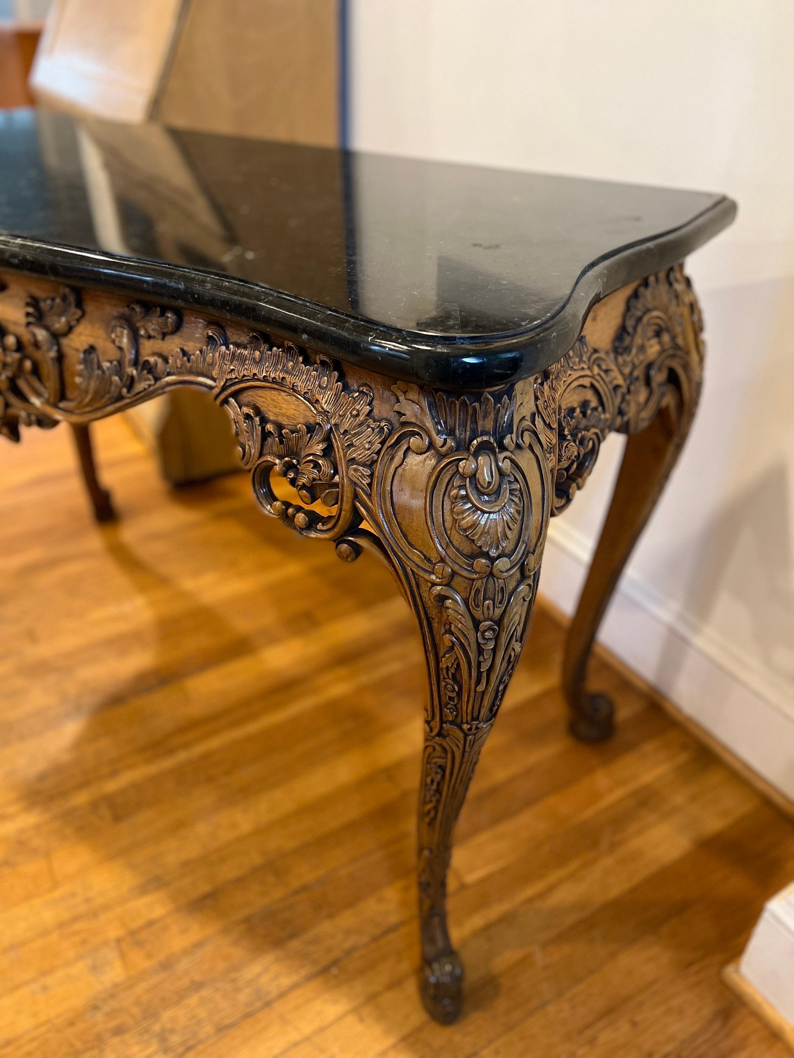 George III Vintage Maitland Smith Carved Oak Console Table / Desk For Sale
