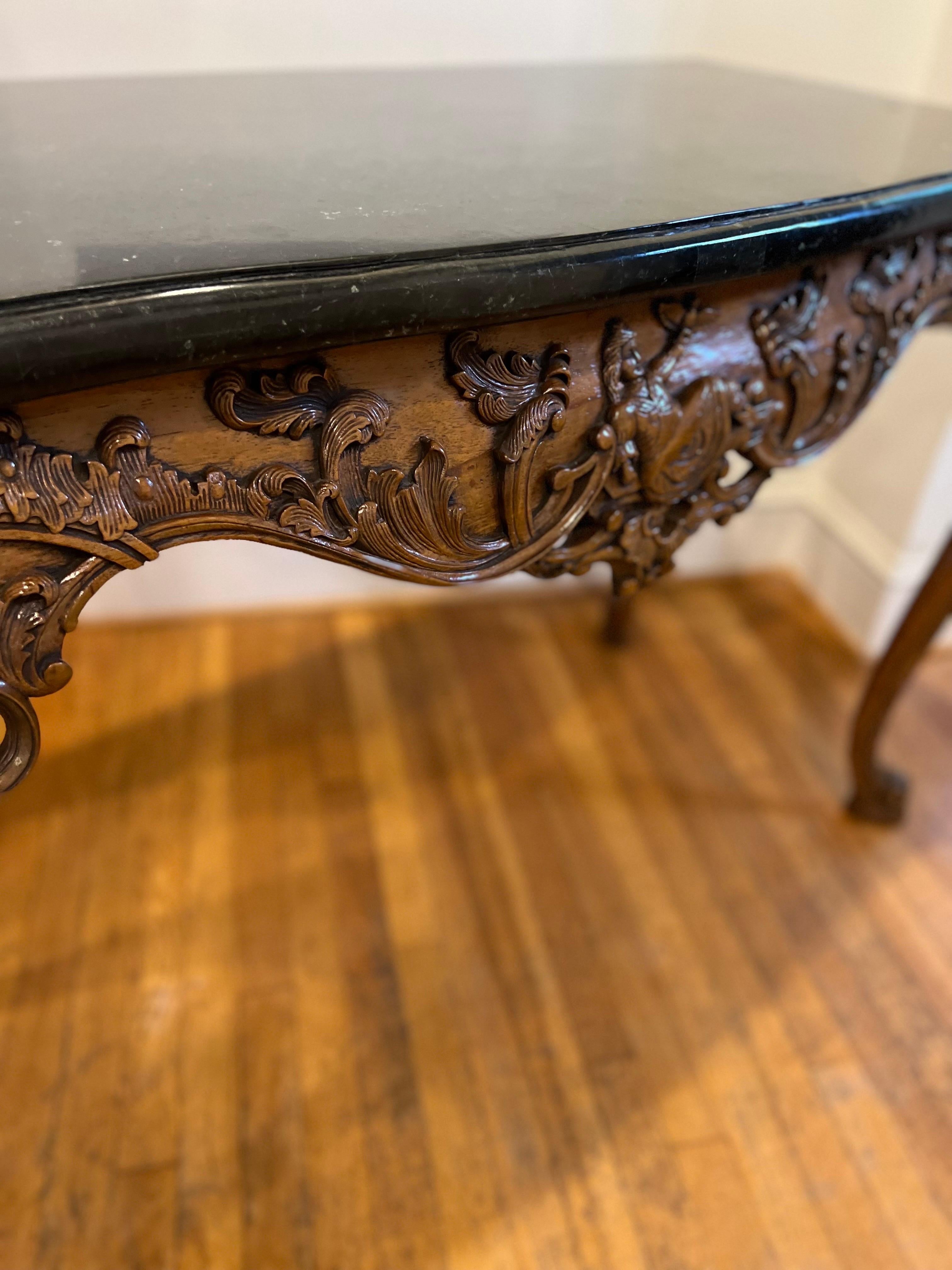 Vintage Maitland Smith Carved Oak Console Table / Desk In Good Condition For Sale In Los Angeles, CA