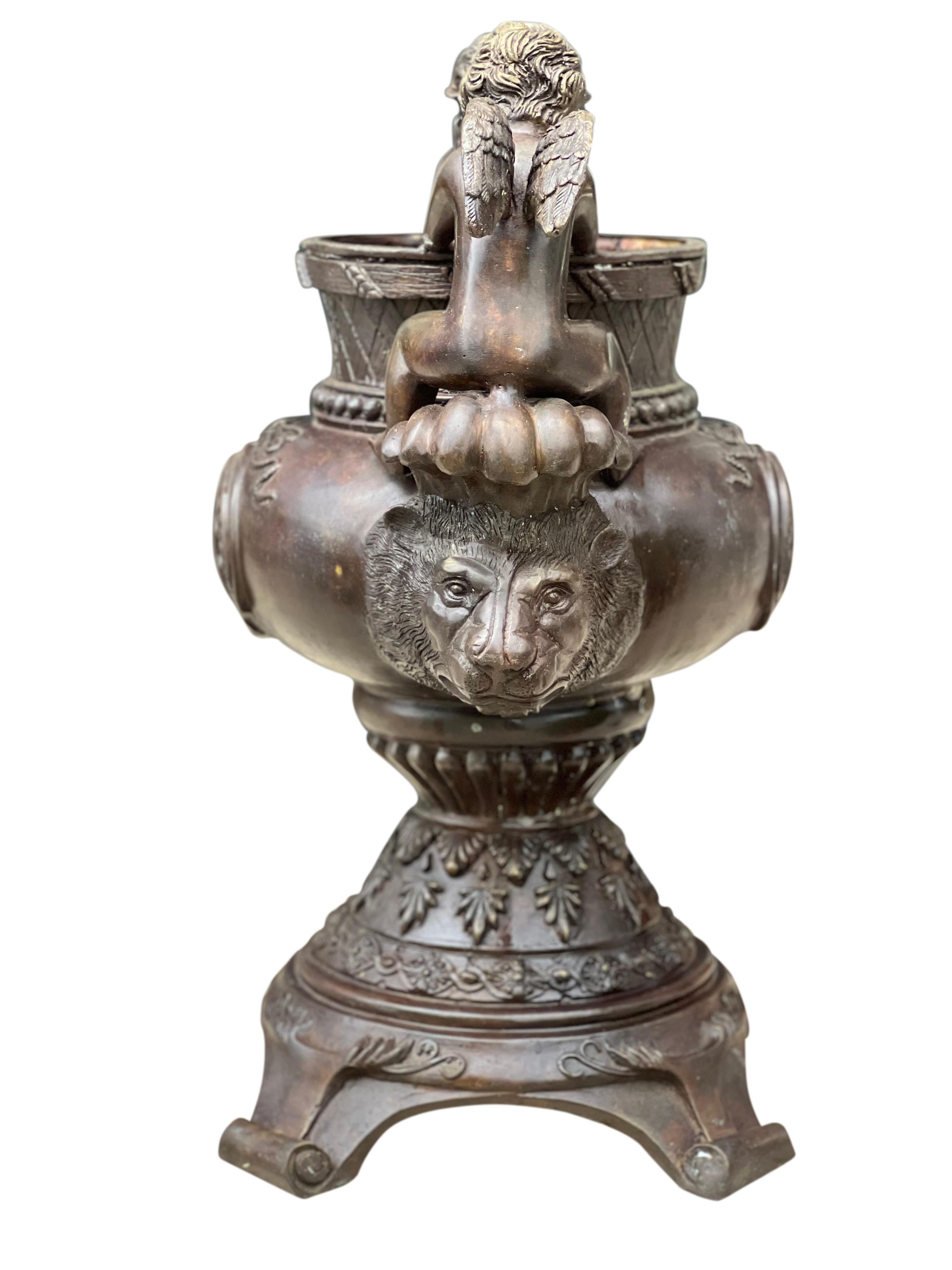 Neoclassical Vintage Maitland Smith Cherub Bronze Urn, 1980's