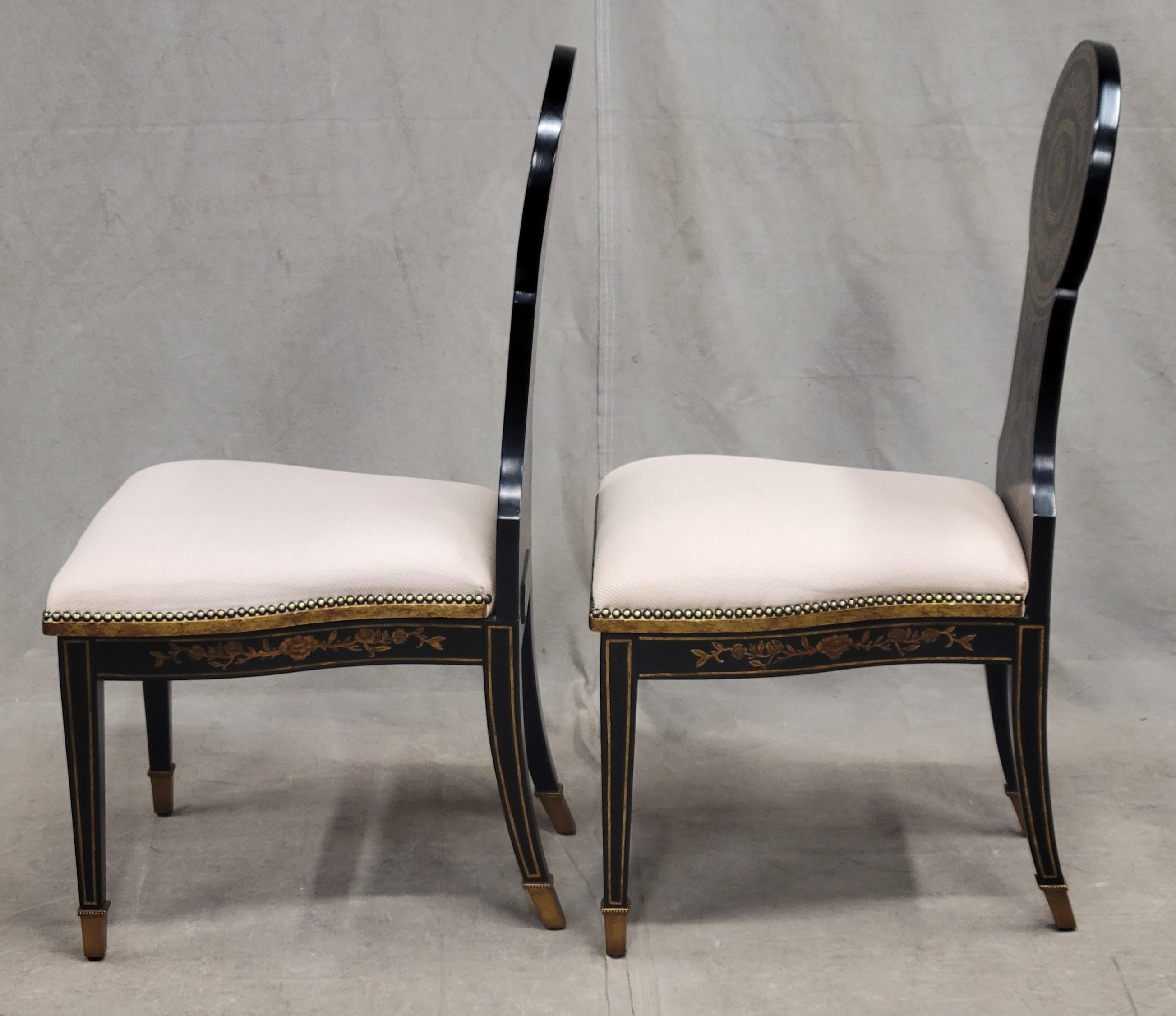 Hand-Painted Vintage Maitland Smith Chinoiserie Side Accent Chairs, a Pair
