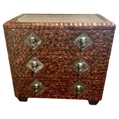 Vintage Maitland Smith Coconut Shell Chest of Drawers with Bronze Elephant Pulls