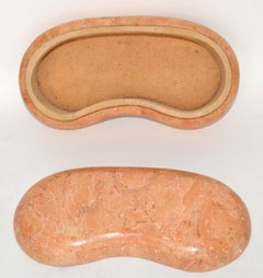 Vintage Maitland Smith Caja decorativa de piedra teselada con forma de riñón Recuerdo