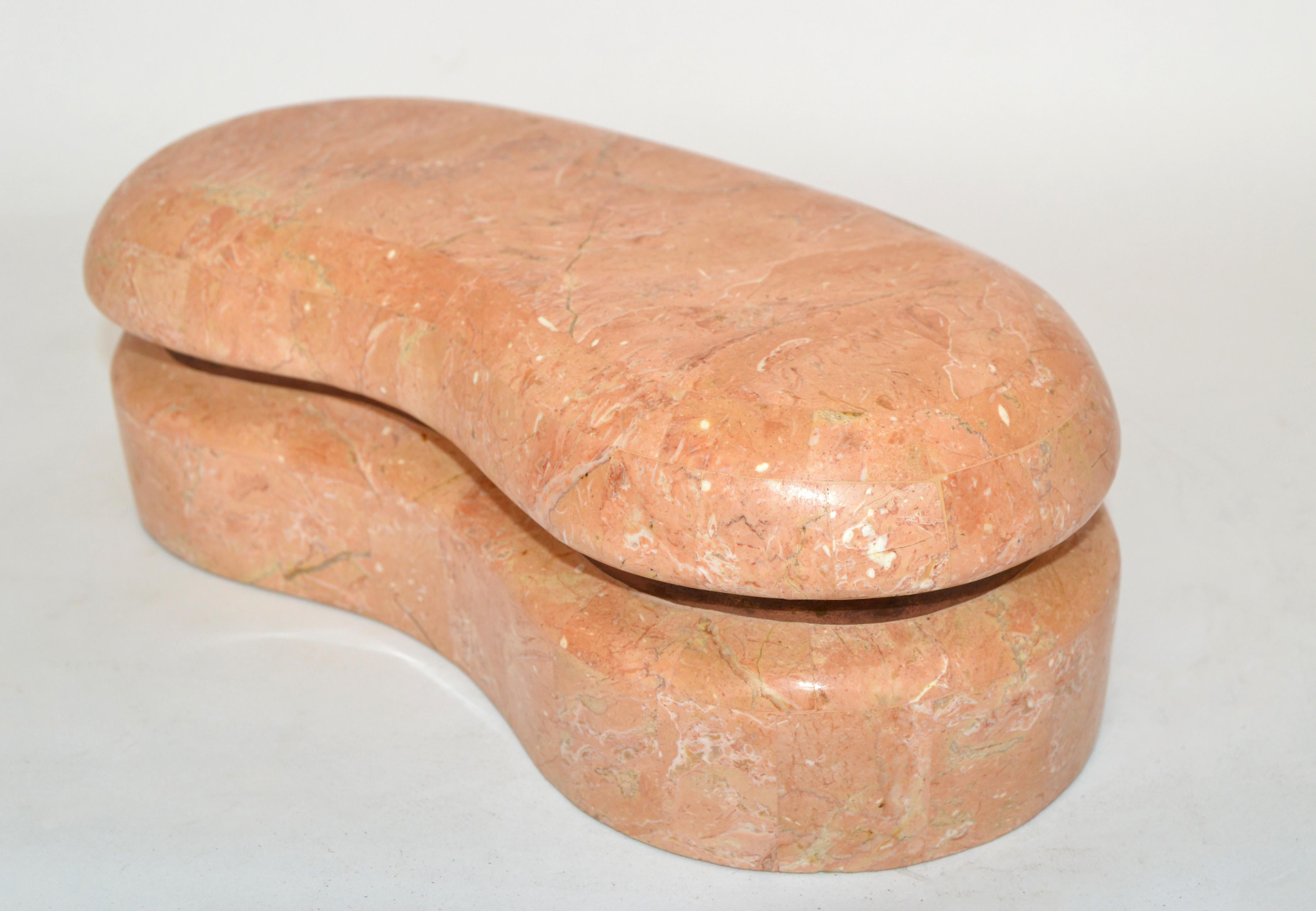 Philippine Vintage Maitland Smith Decorative Tessellated Stone Kidney Shaped Box Keepsake For Sale