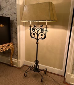 Vintage Maitland-Smith Double Arm Brass and Bronze Floor Lamp with Foiled Shade
