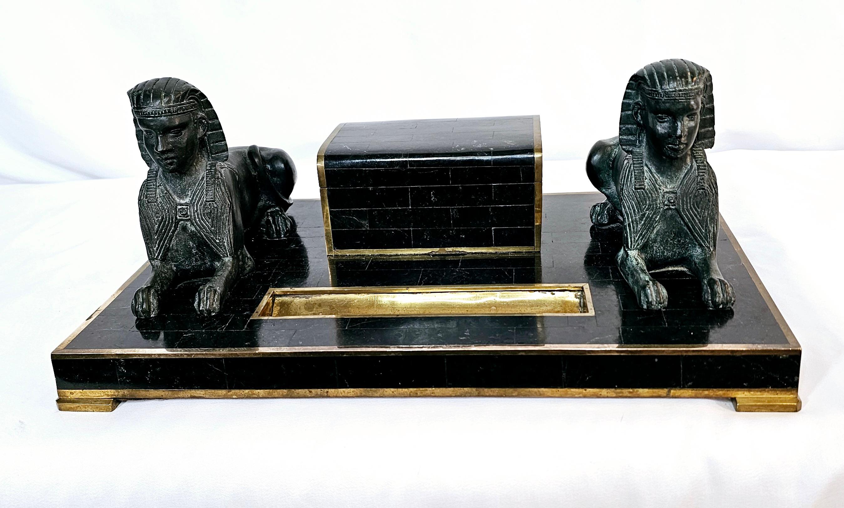 Vintage Maitland-Smith Egyptian Revival Tessellated Marble Inkwell For Sale 7
