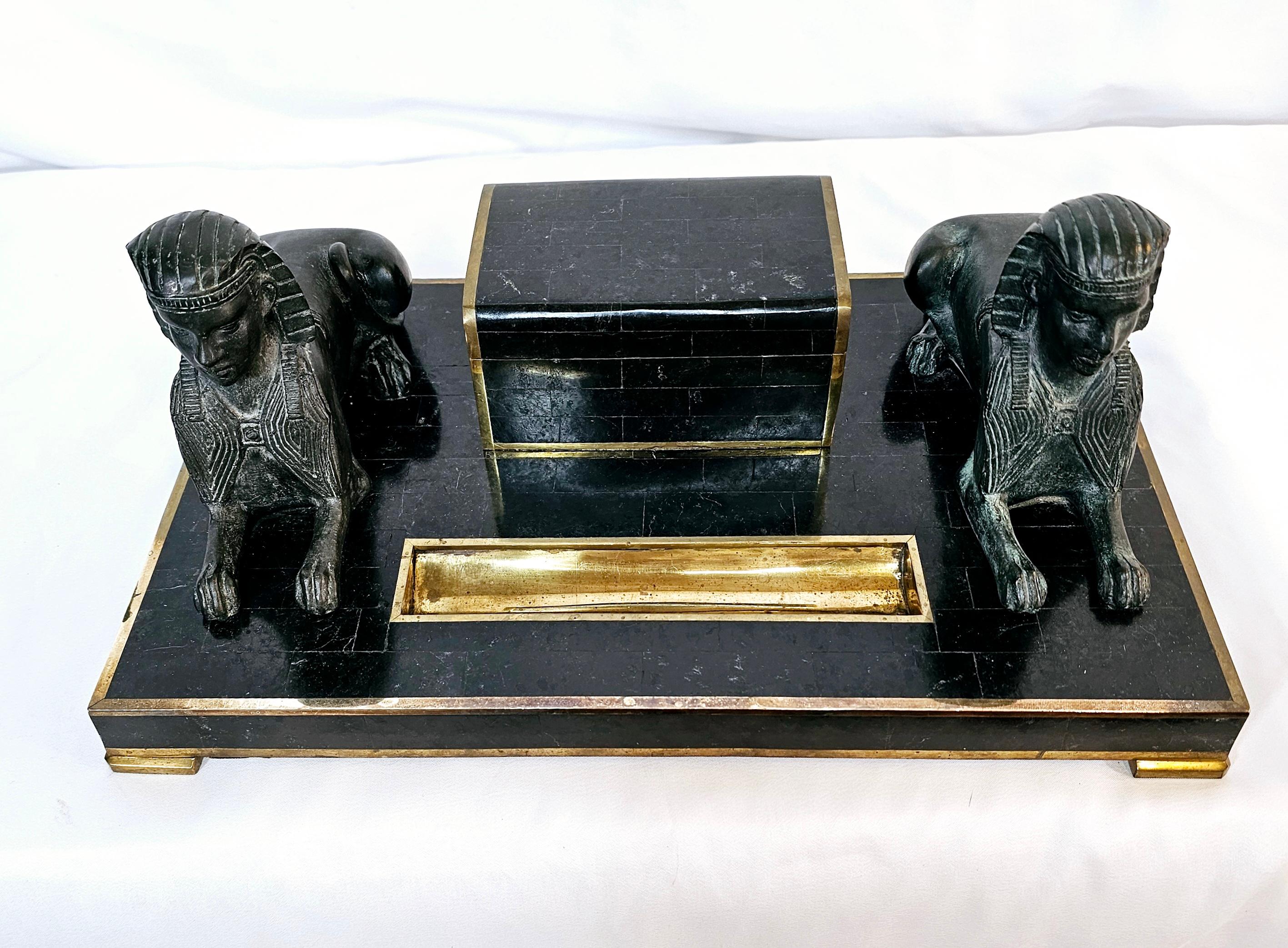 Vintage Maitland-Smith Egyptian Revival Tessellated Marble Inkwell For Sale 9