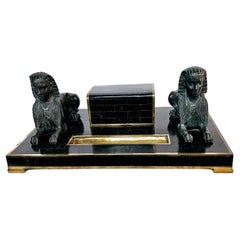 Retro Maitland-Smith Egyptian Revival Tessellated Marble Inkwell