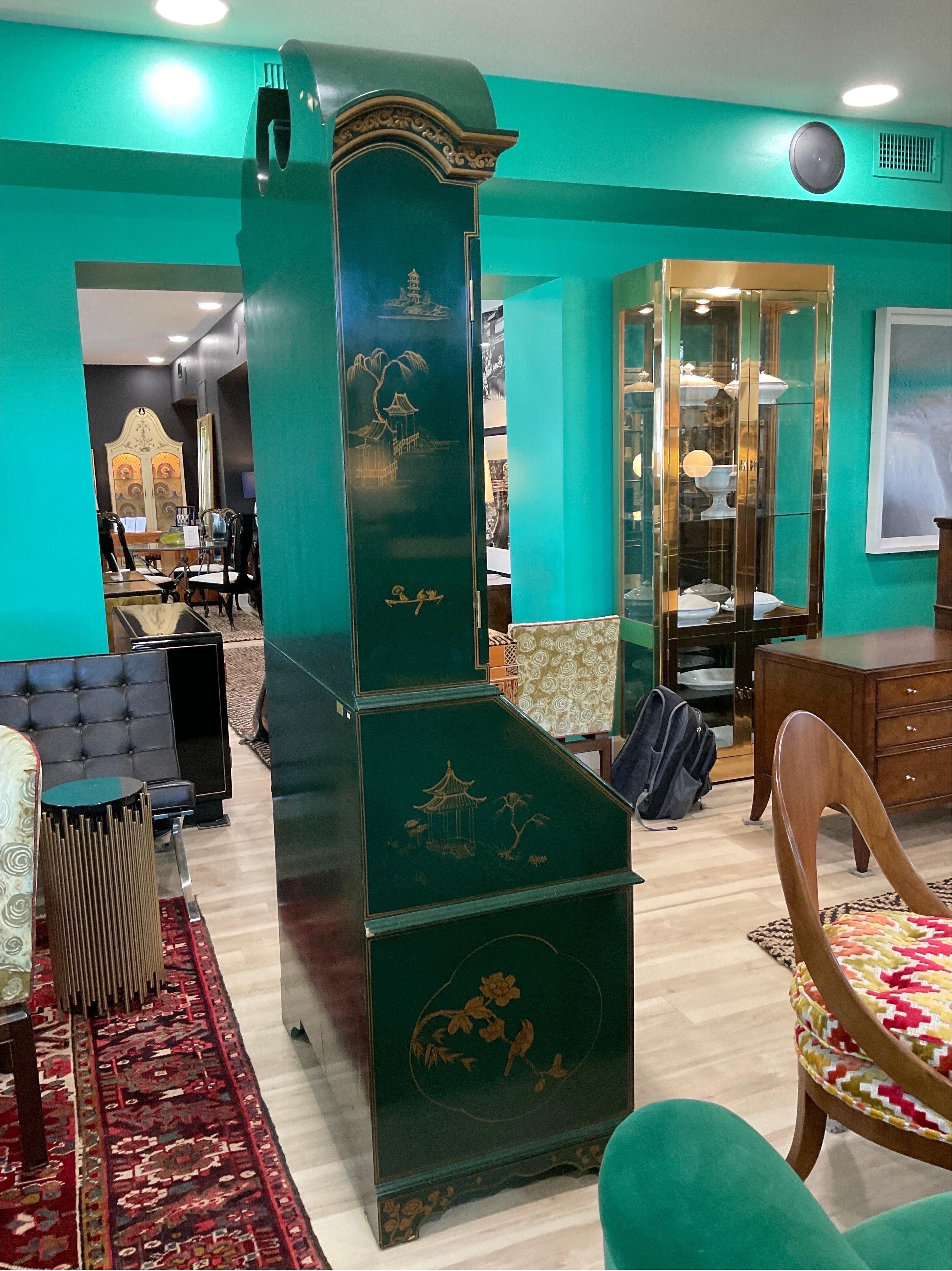 Vintage Maitland-Smith Emerald Green Lacquered Chinoiserie Broken Pediment Secre 7