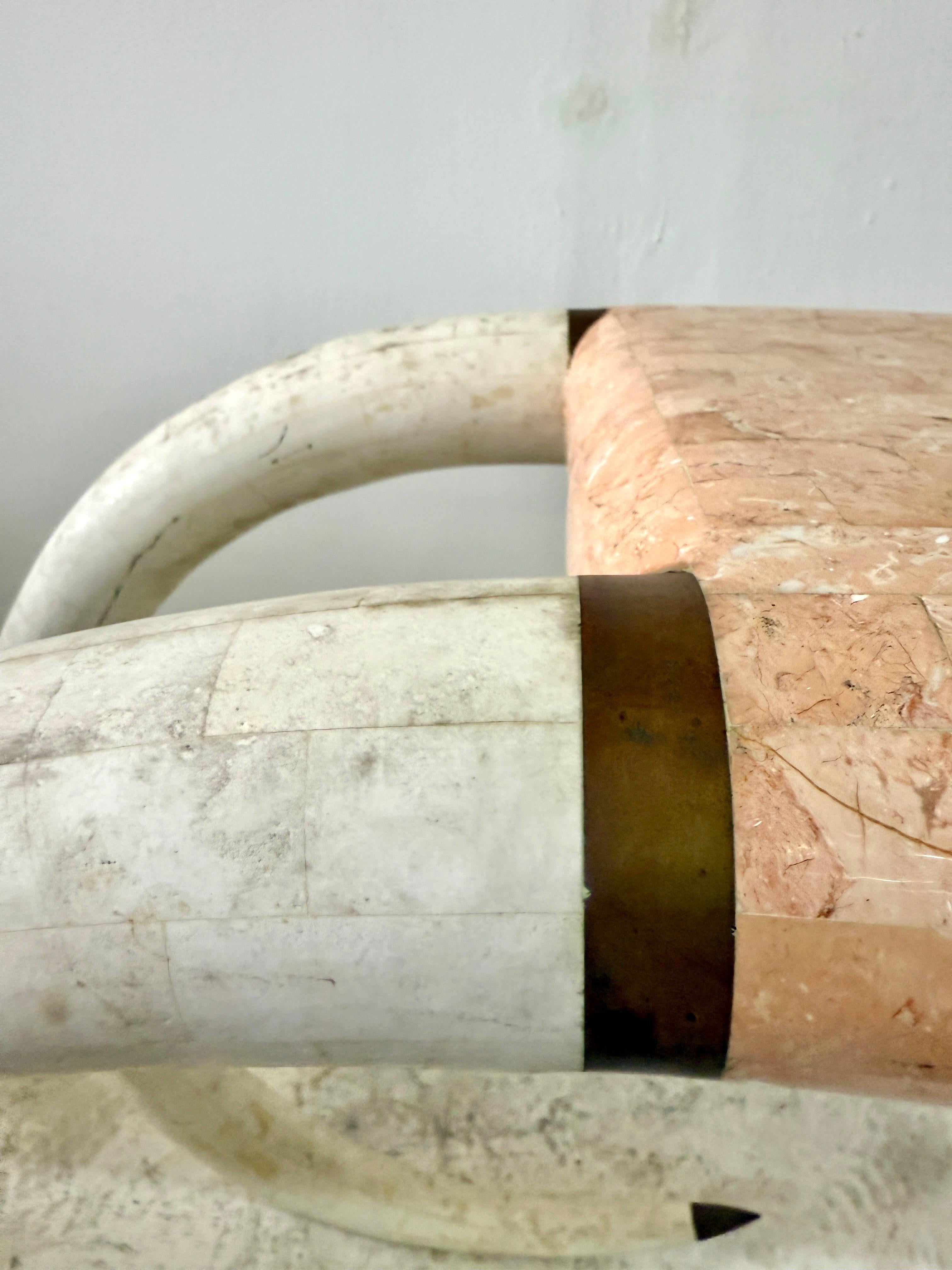 Mid-Century Modern Vintage Maitland-Smith Faux Elephant Tusk & Tessellated Stone Console Table For Sale