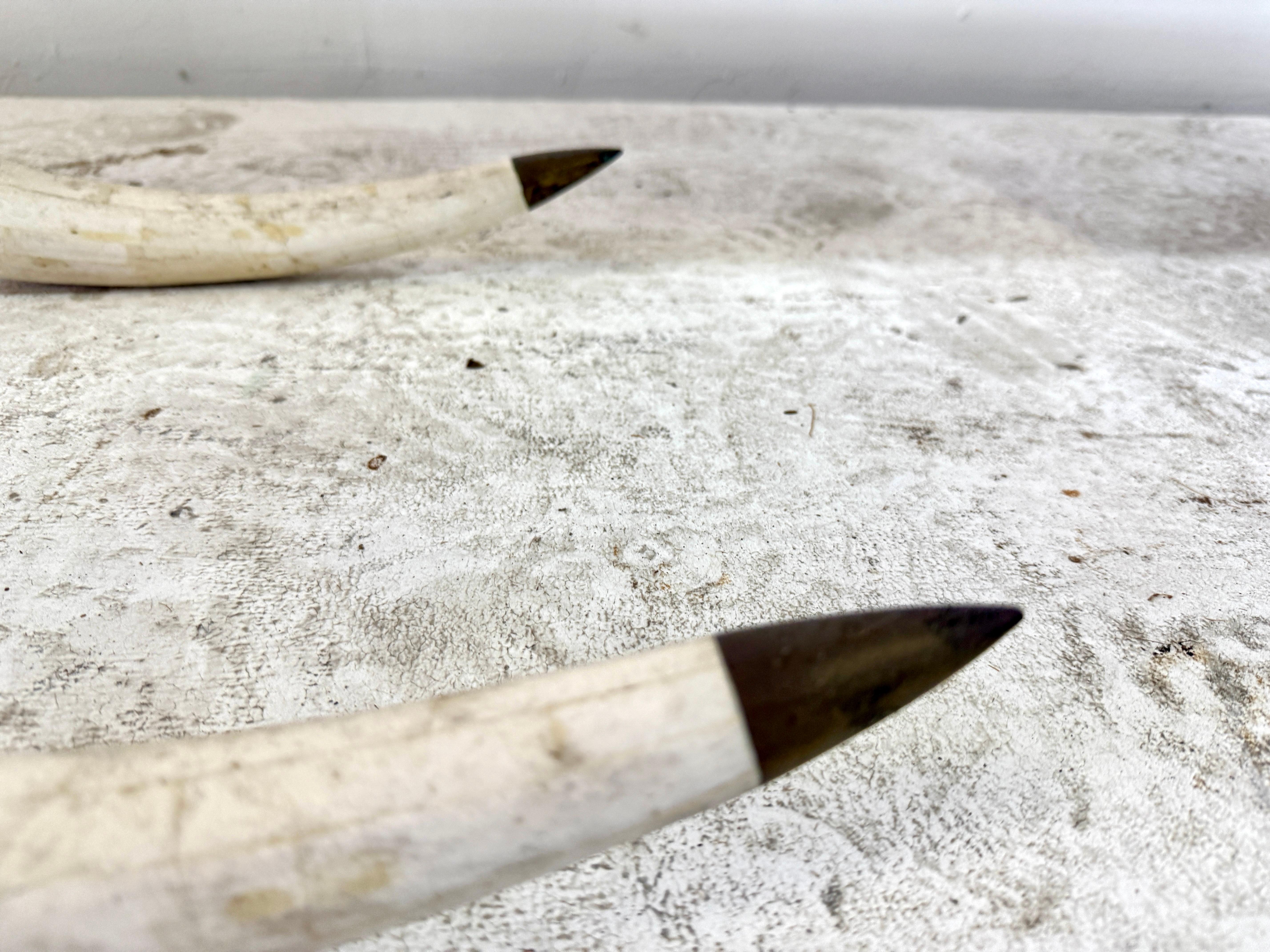 Vintage Maitland-Smith Faux Elephant Tusk & Tessellated Stone Console Table In Good Condition For Sale In North Miami, FL