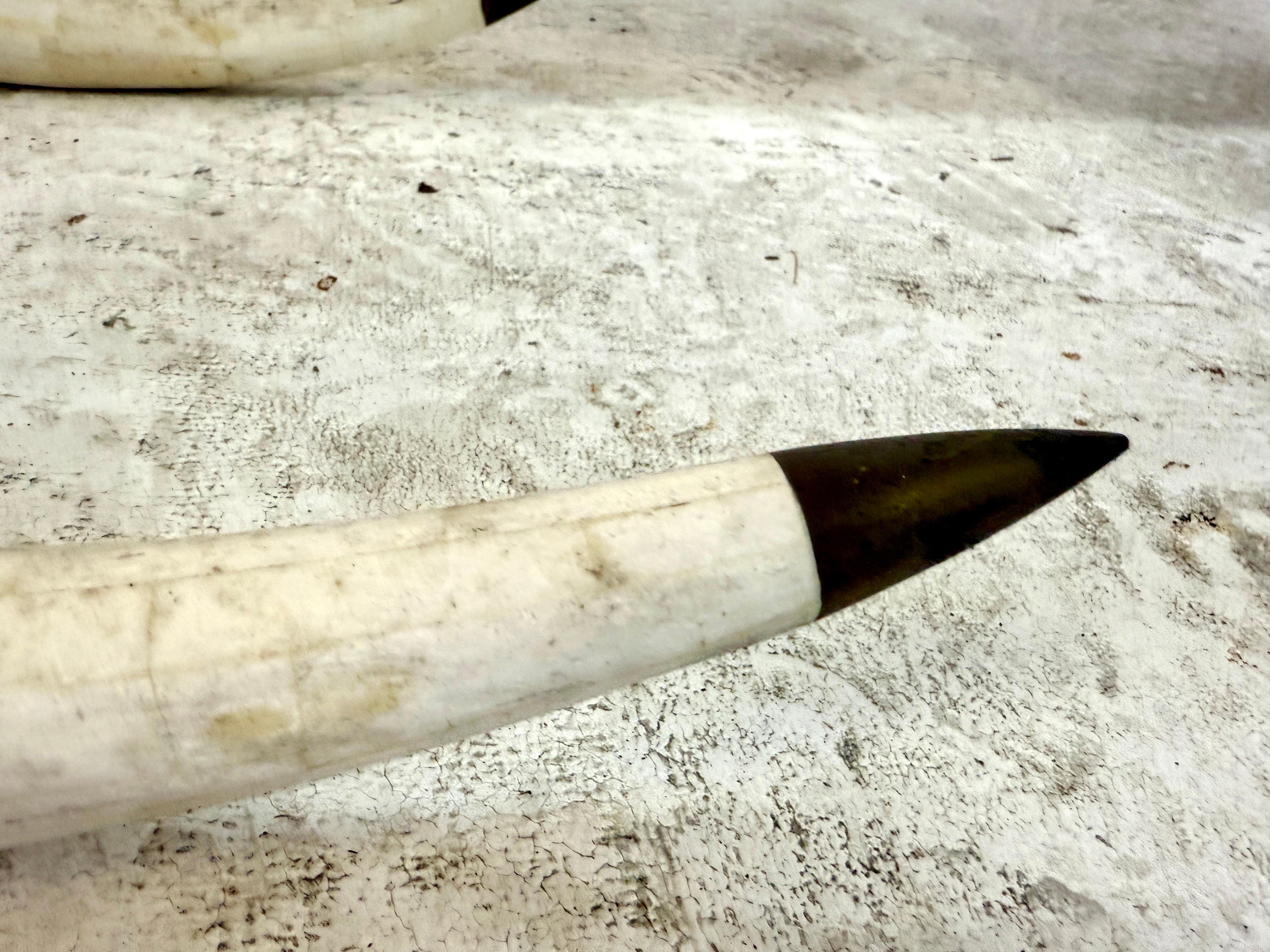 Vintage Maitland-Smith Faux Elephant Tusk & Tessellated Stone Console Table For Sale 1