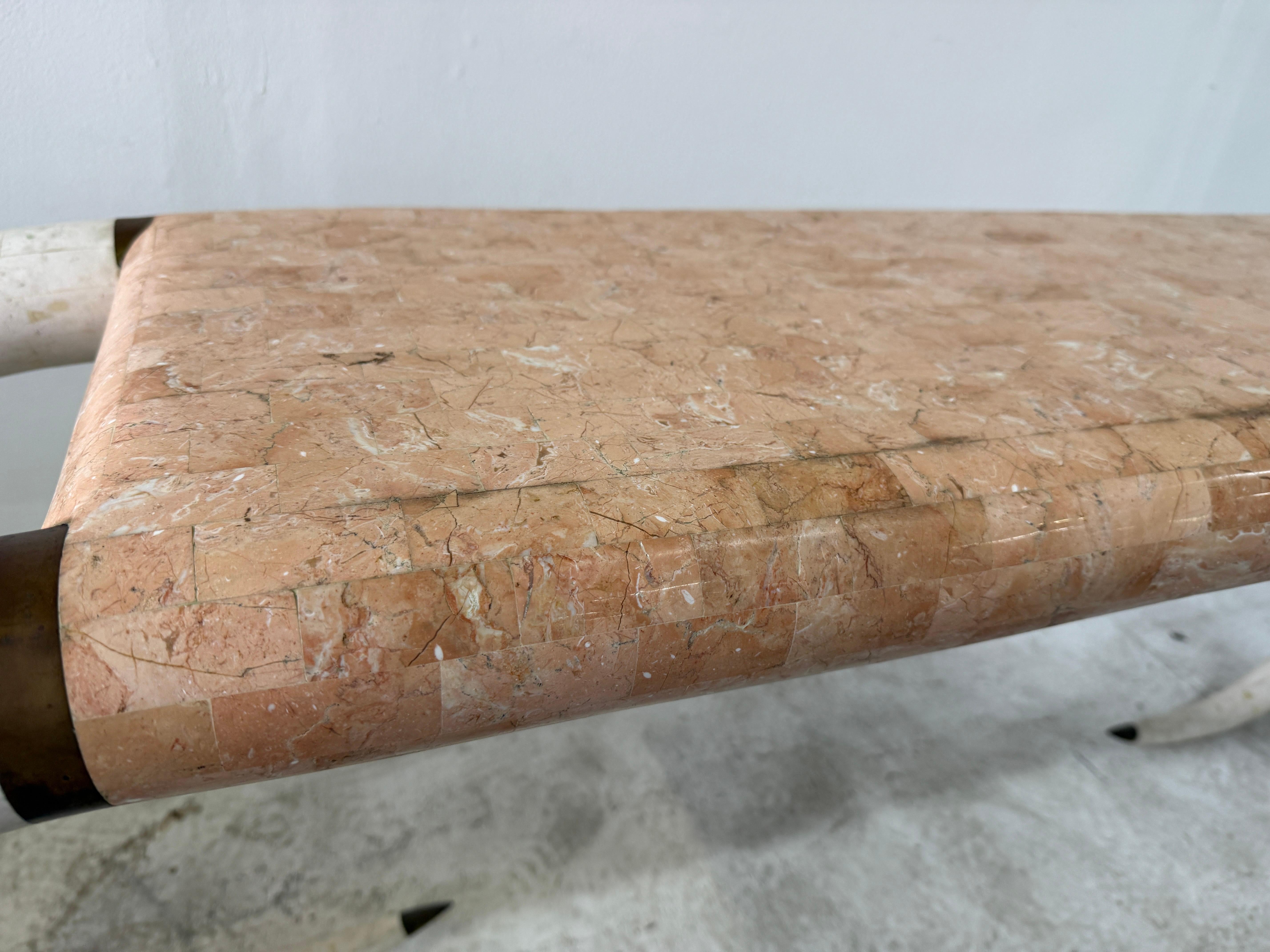 Vintage Maitland-Smith Faux Elephant Tusk & Tessellated Stone Console Table For Sale 2