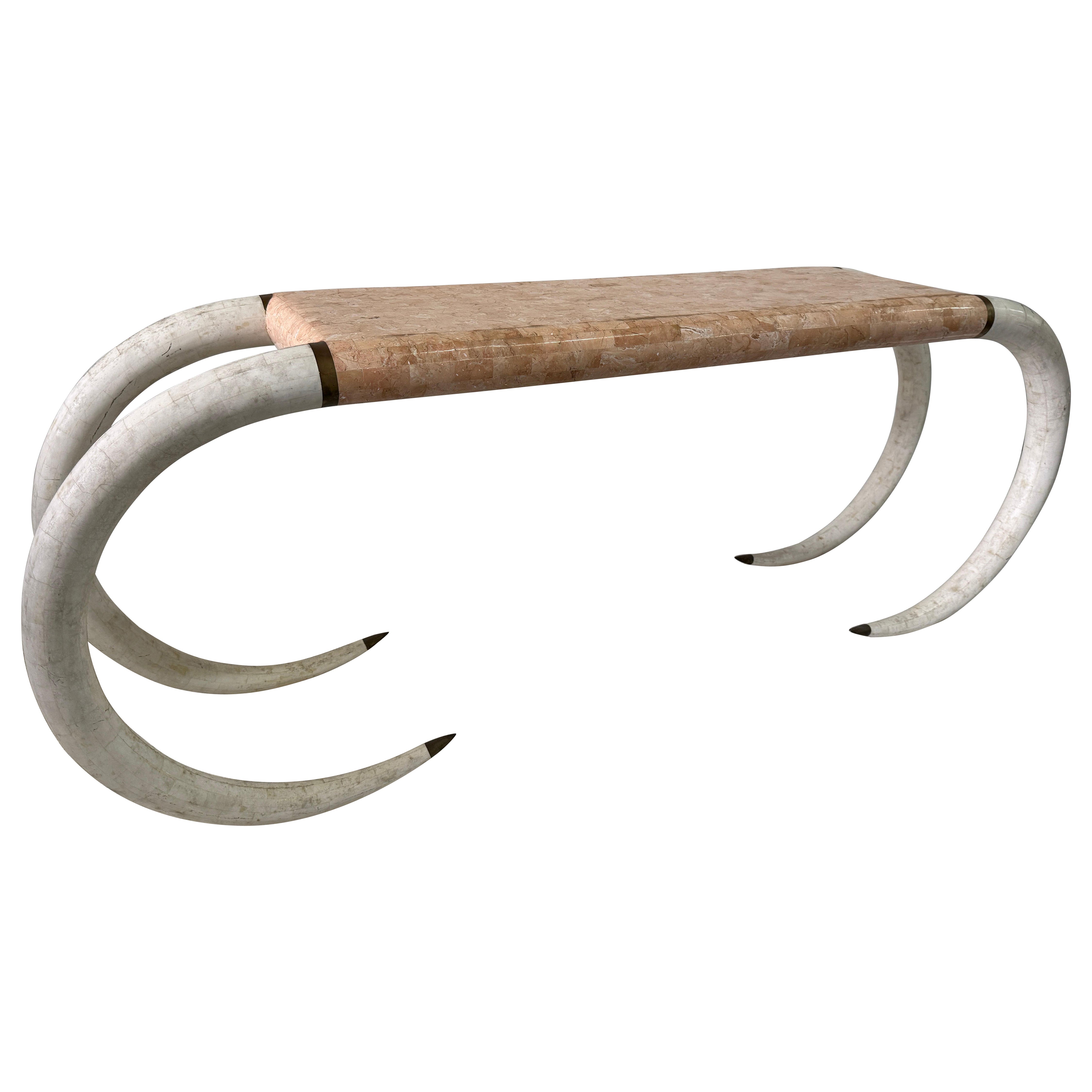 Vintage Maitland-Smith Faux Elephant Tusk 
Tessellated Stone Console Table For Sale