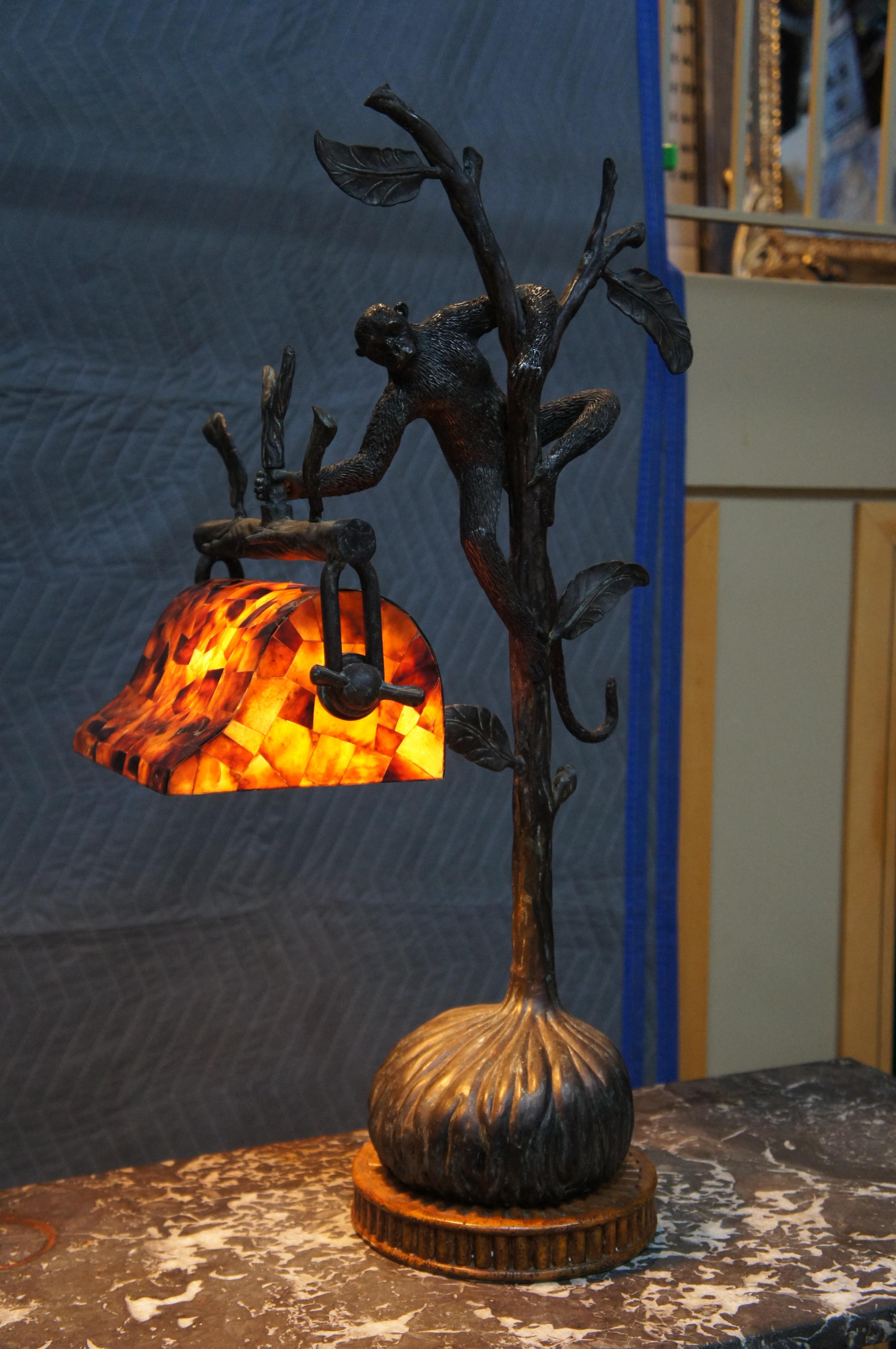 Lampe de bureau vintage Maitland Smith en bronze figuratif avec abat-jour en forme de coquille de stylo 27 pouces en vente 4