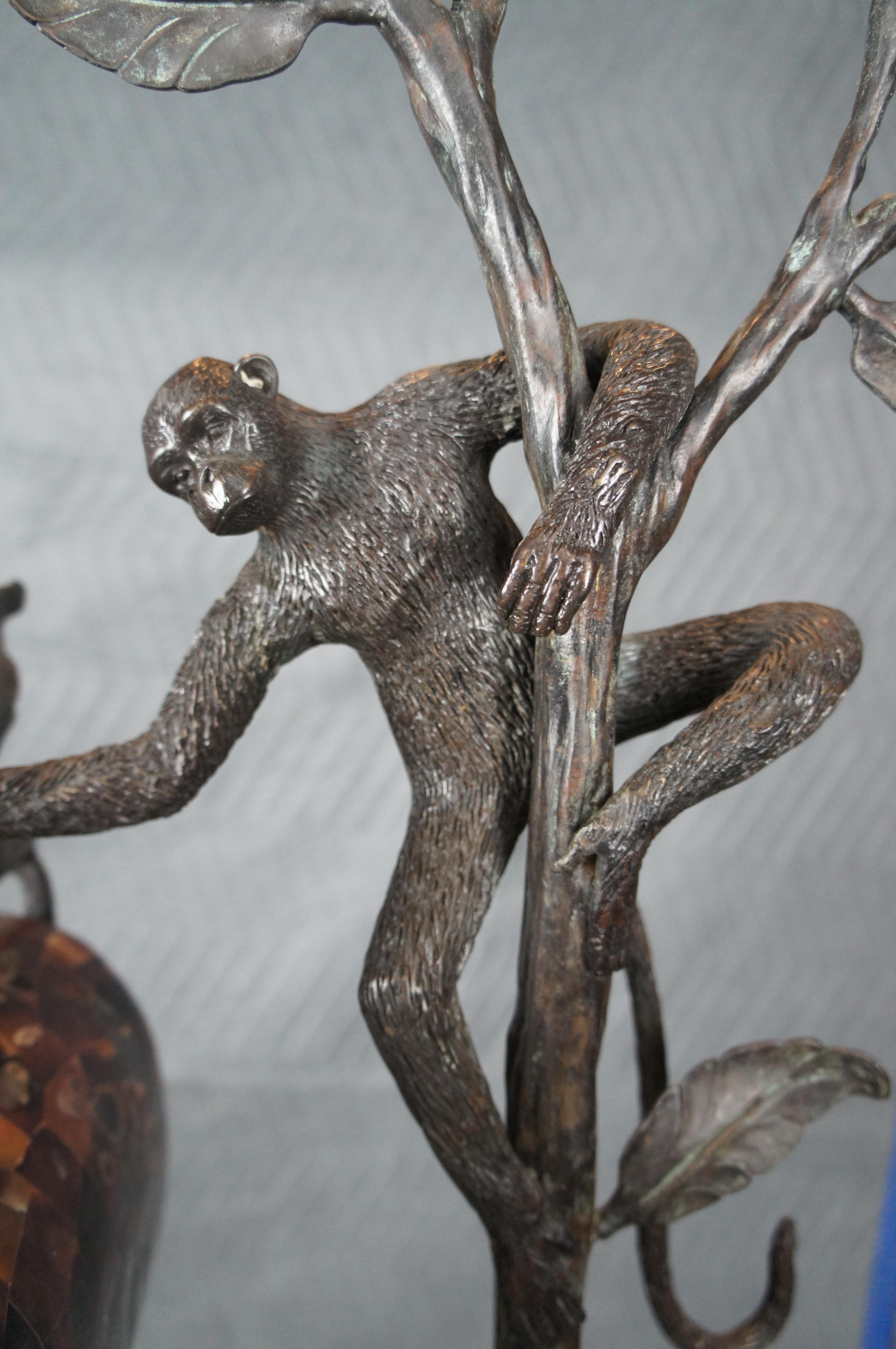 20th Century Vintage Maitland Smith Figural Bronze Monkey Desk Lamp With Pen Shell Shade 27