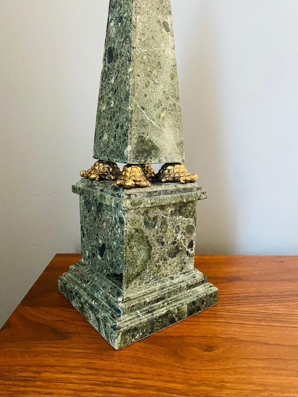 Mid-Century Modern Vintage Maitland-Smith Green Faux Stone Obelisk For Sale