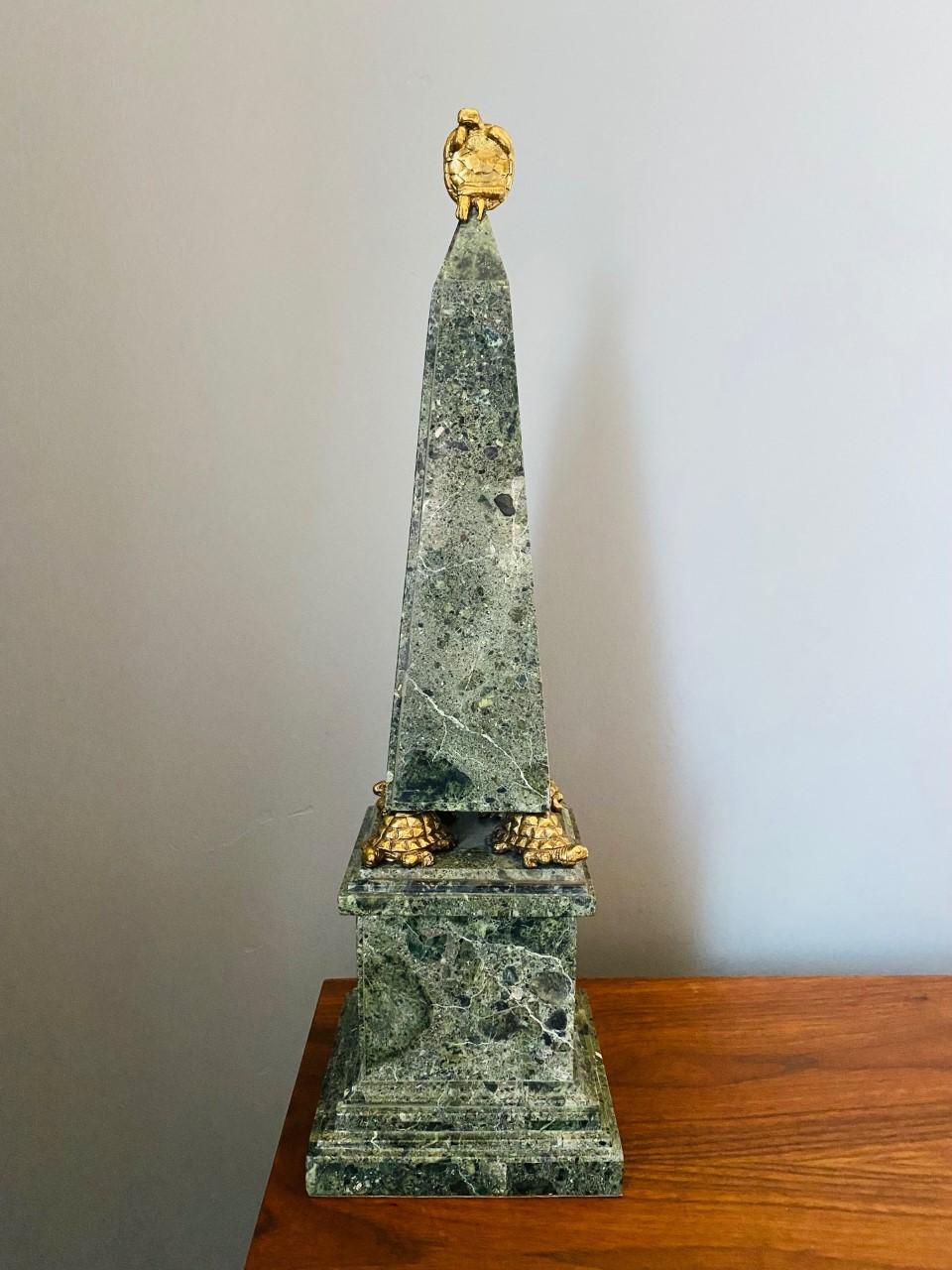 Cast Vintage Maitland-Smith Green Faux Stone Obelisk For Sale