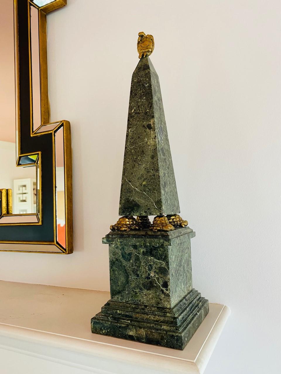 Late 20th Century Vintage Maitland-Smith Green Faux Stone Obelisk For Sale