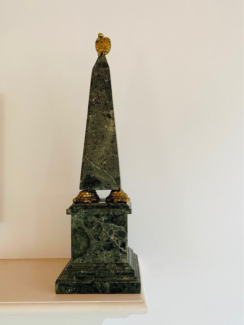 Metal Vintage Maitland-Smith Green Faux Stone Obelisk For Sale