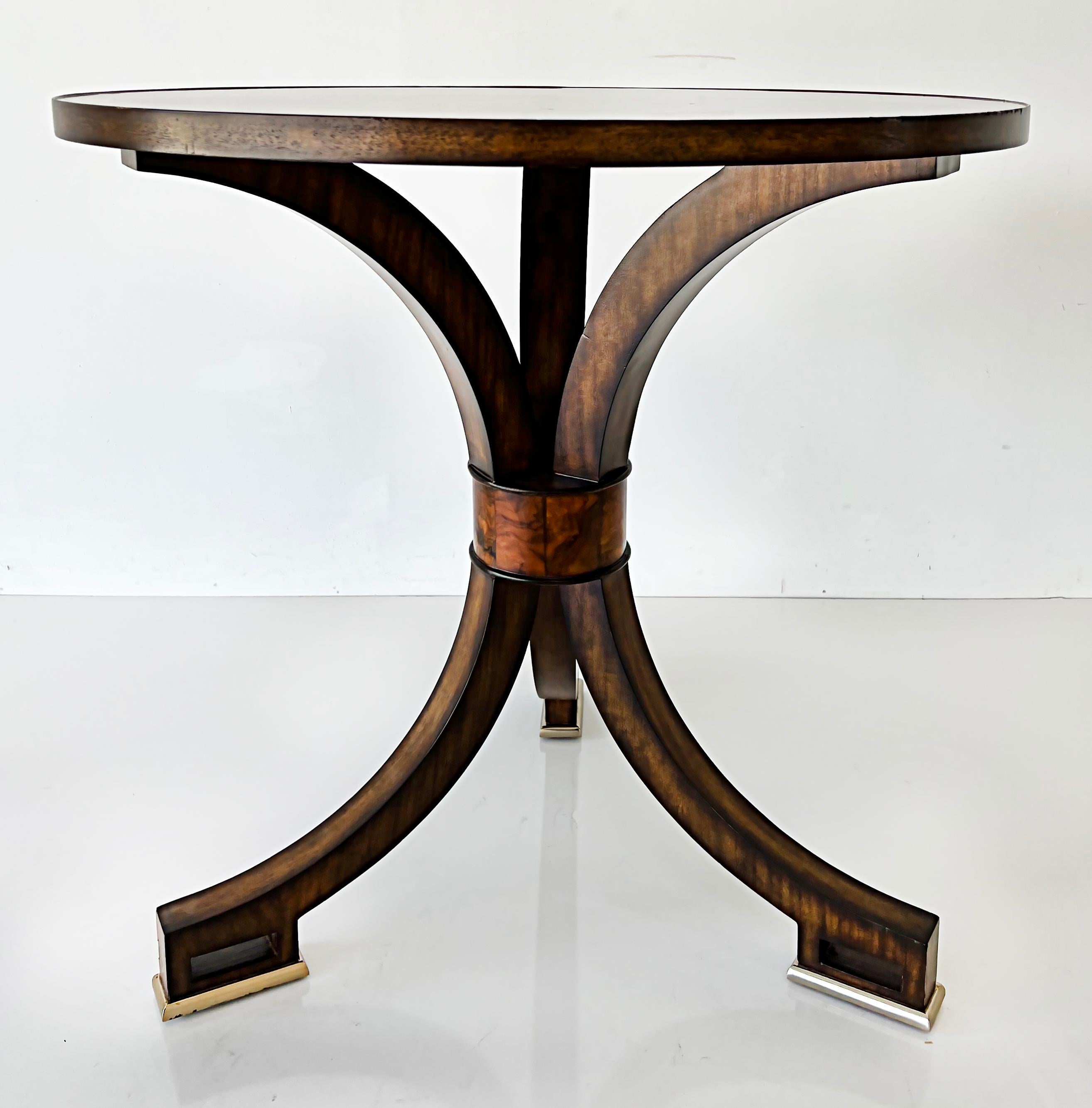 20th Century Vintage Maitland-Smith Gueridon Burl Wood Side Table with Greek Key Feet