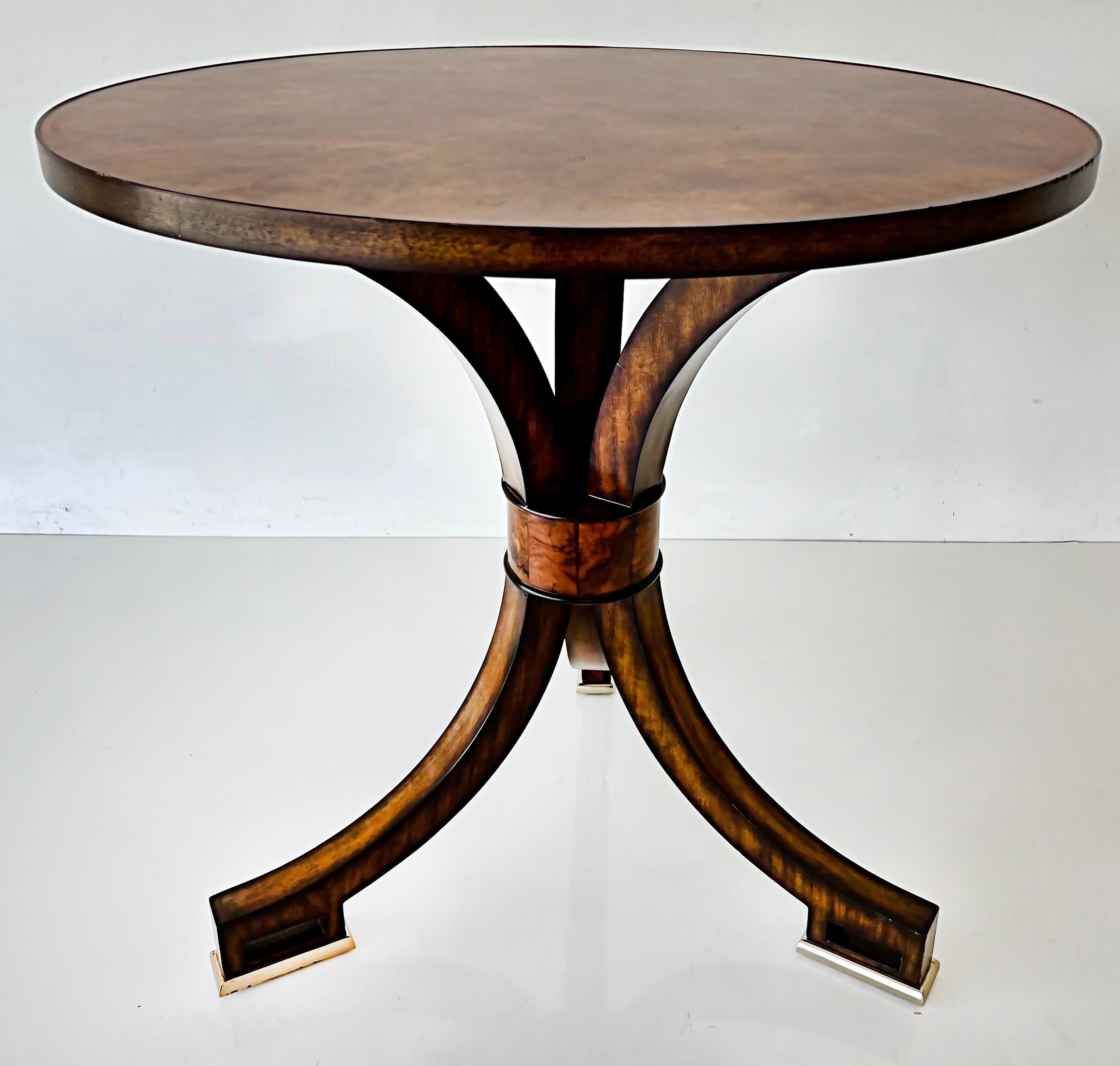 Vintage Maitland-Smith Gueridon Burl Wood Side Table with Greek Key Feet 3