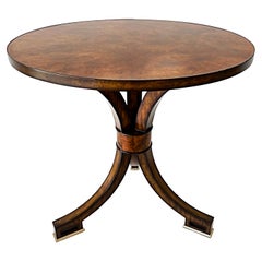 Vintage Maitland-Smith Gueridon Burl Wood Side Table with Greek Key Feet