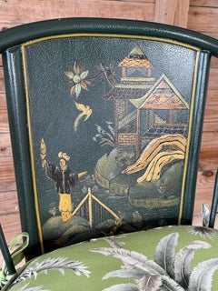 Vintage Maitland-Smith Hand-Painted Chinoiserie Armchair Custom Palm Cushion