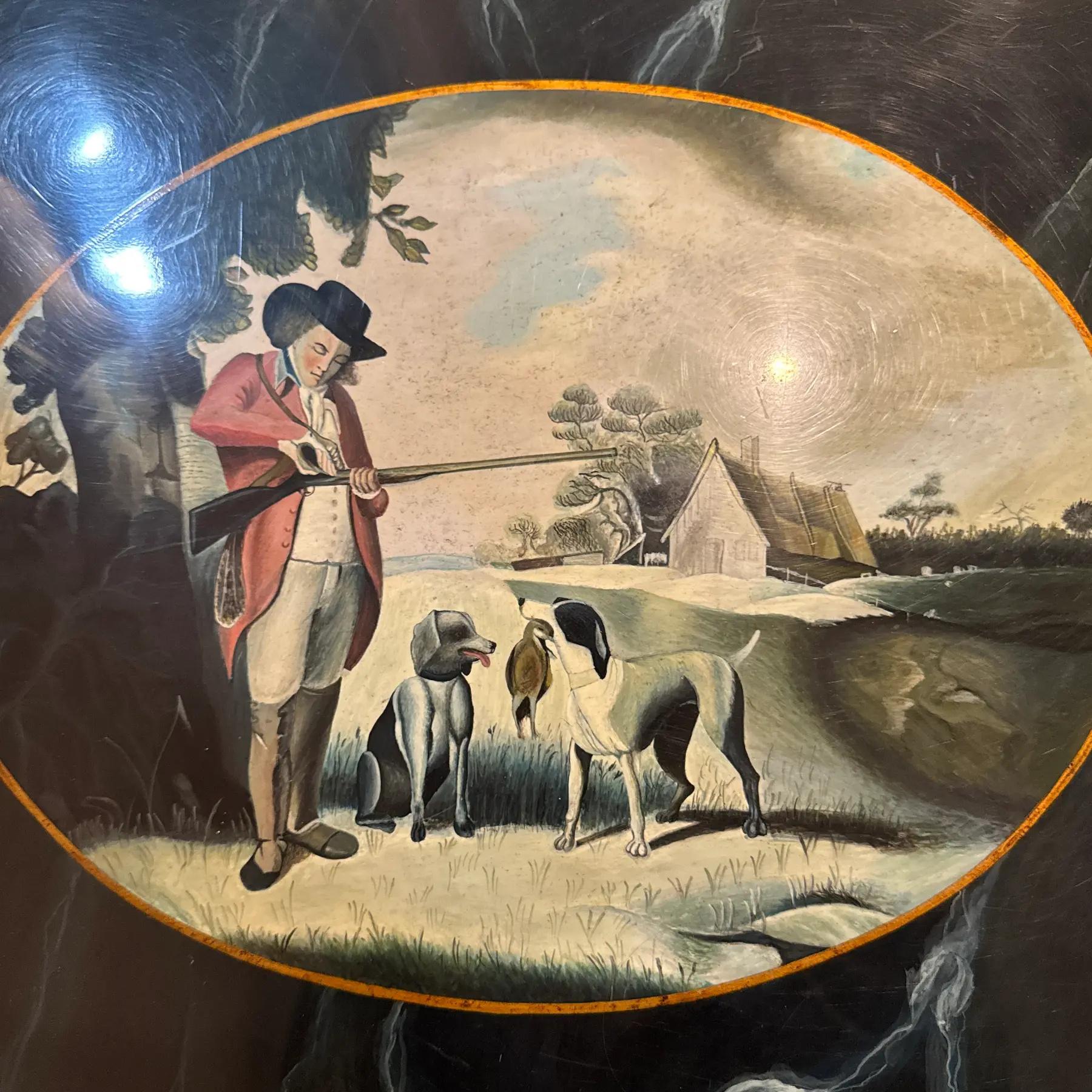 Table à plateau vintage Maitland Smith, peinte à la main et laquée, pour la chasse aux oiseaux en vente 2