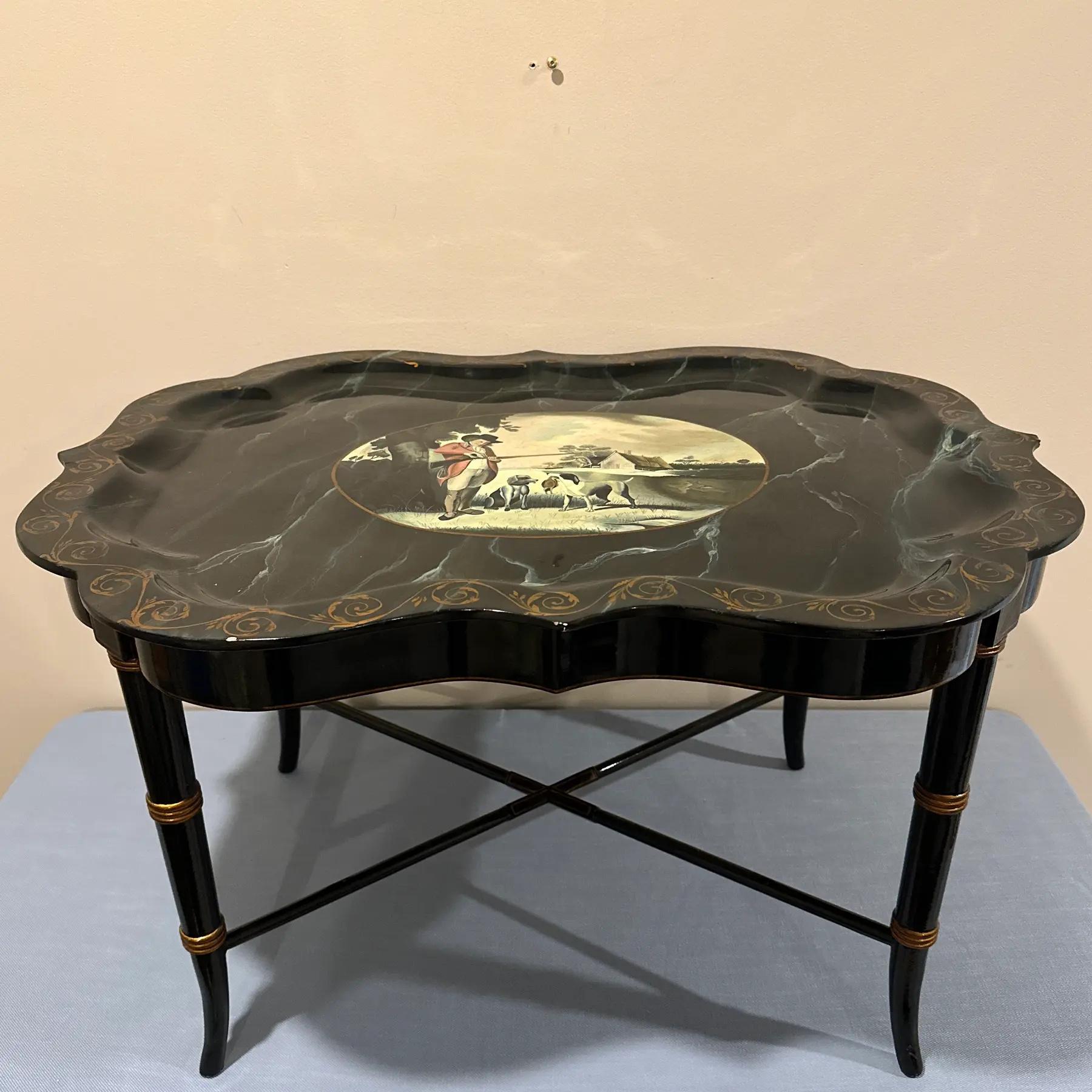 Table à plateau vintage Maitland Smith, peinte à la main et laquée, pour la chasse aux oiseaux en vente 4