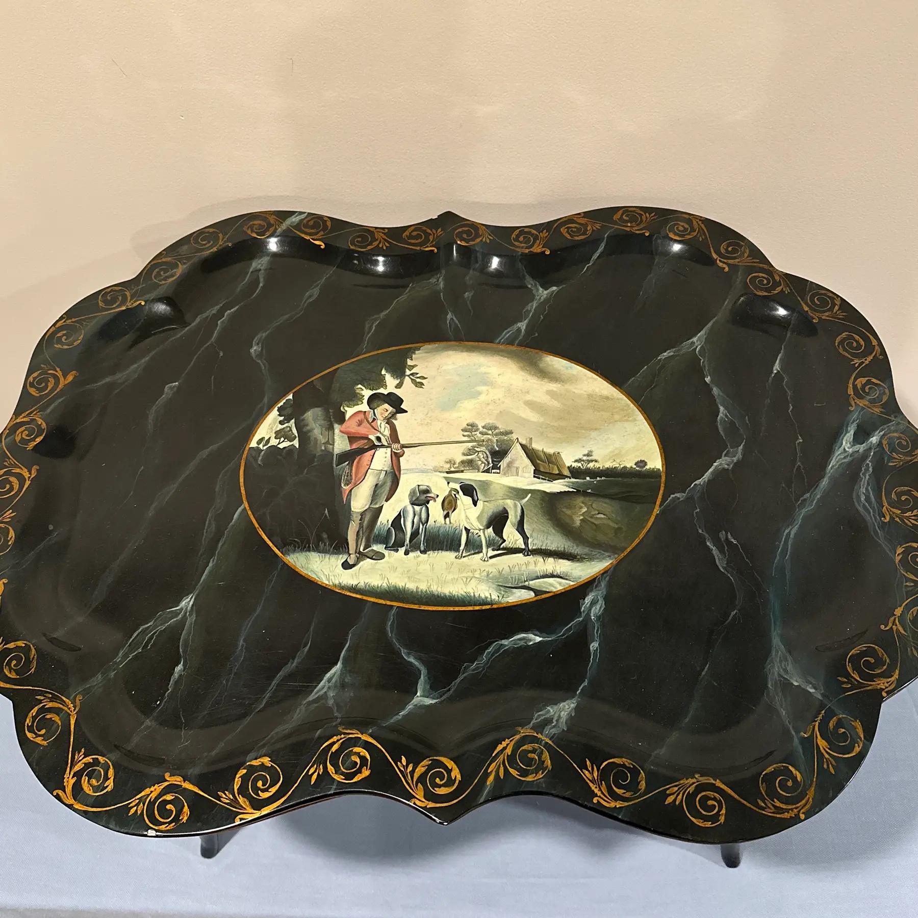 Table à plateau vintage Maitland Smith, peinte à la main et laquée, pour la chasse aux oiseaux Bon état - En vente à Cookeville, TN