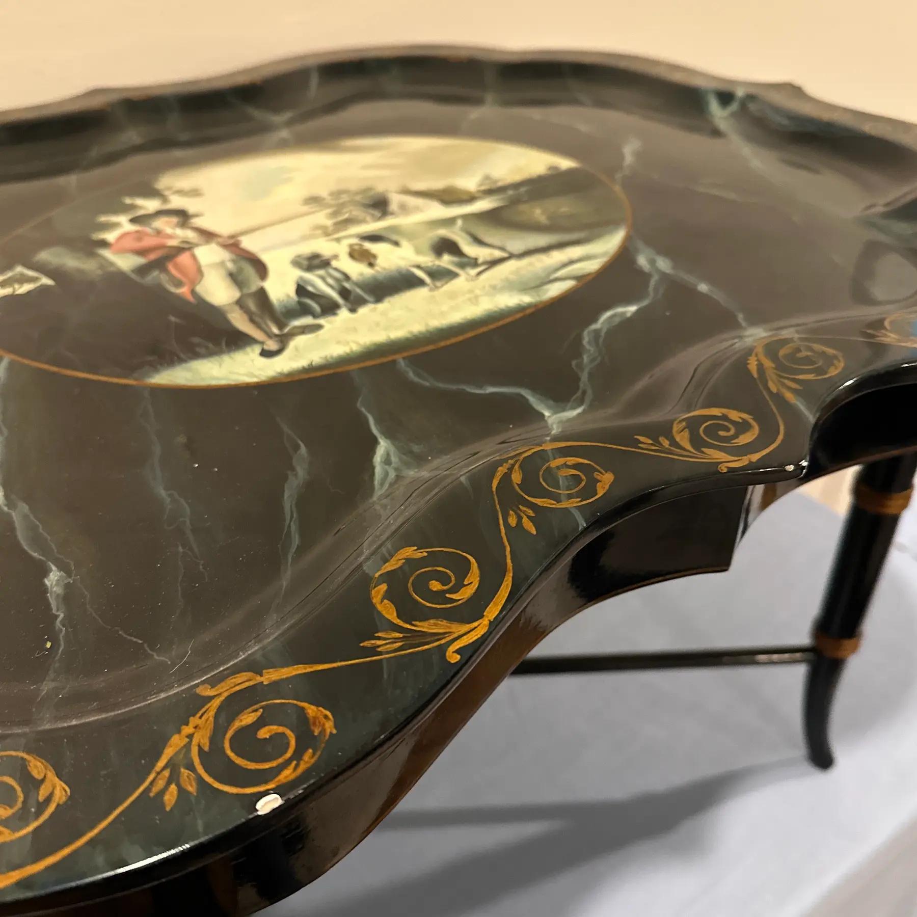 20ième siècle Table à plateau vintage Maitland Smith, peinte à la main et laquée, pour la chasse aux oiseaux en vente