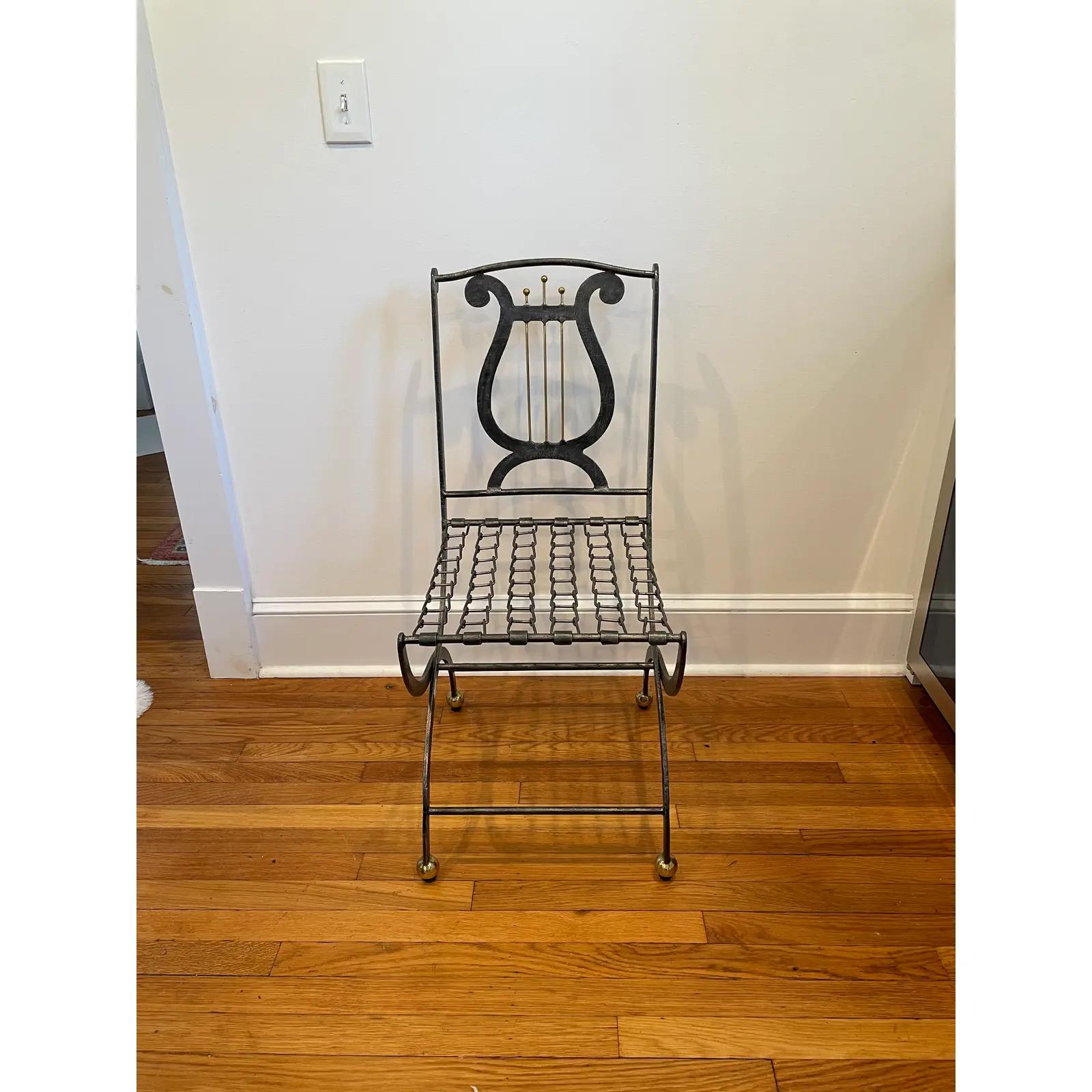 Hollywood Regency Maitland Smith Lyre Back Folding Chair For Sale