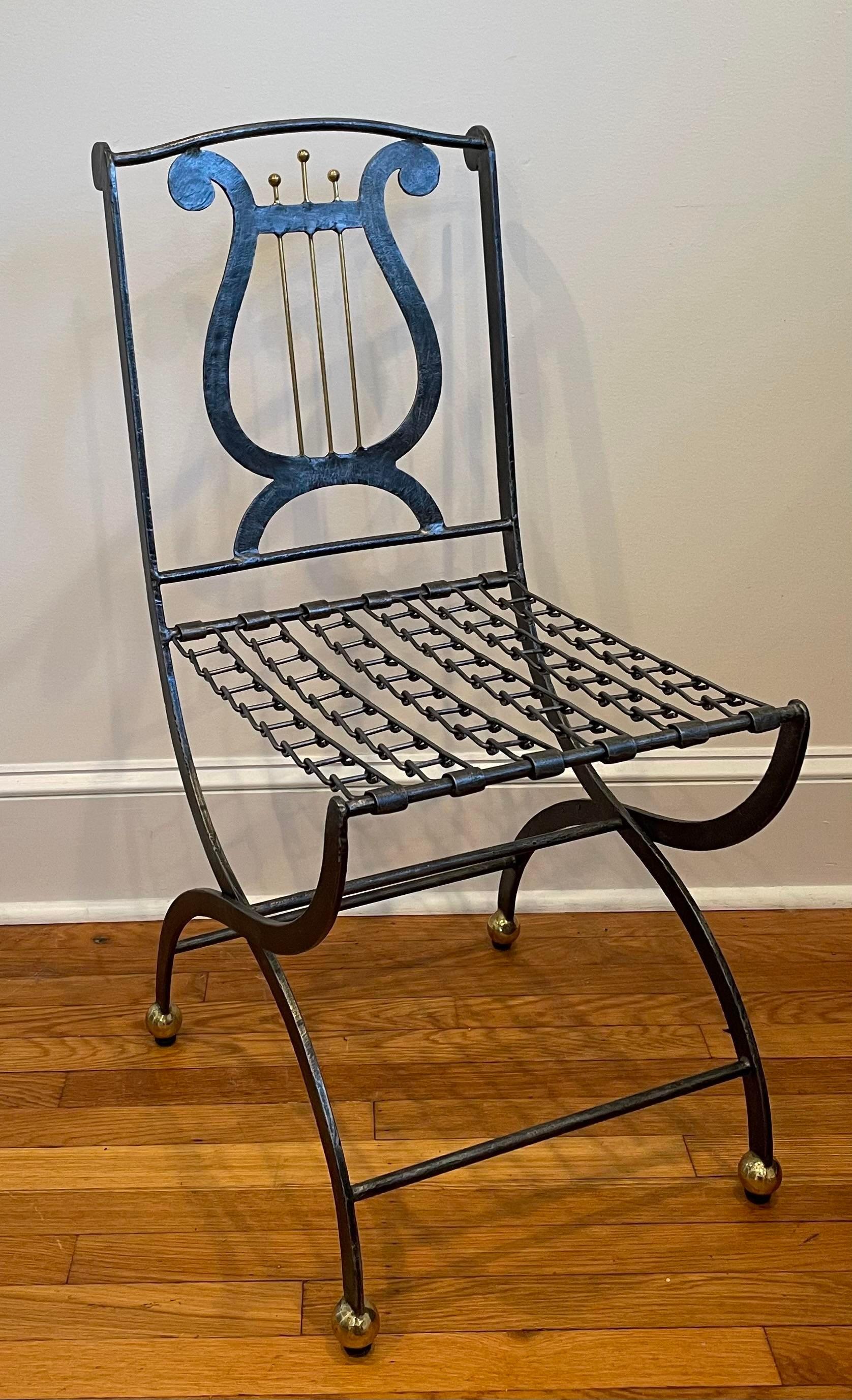 Maitland Smith Lyre Back Folding Chair In Good Condition For Sale In W Allenhurst, NJ