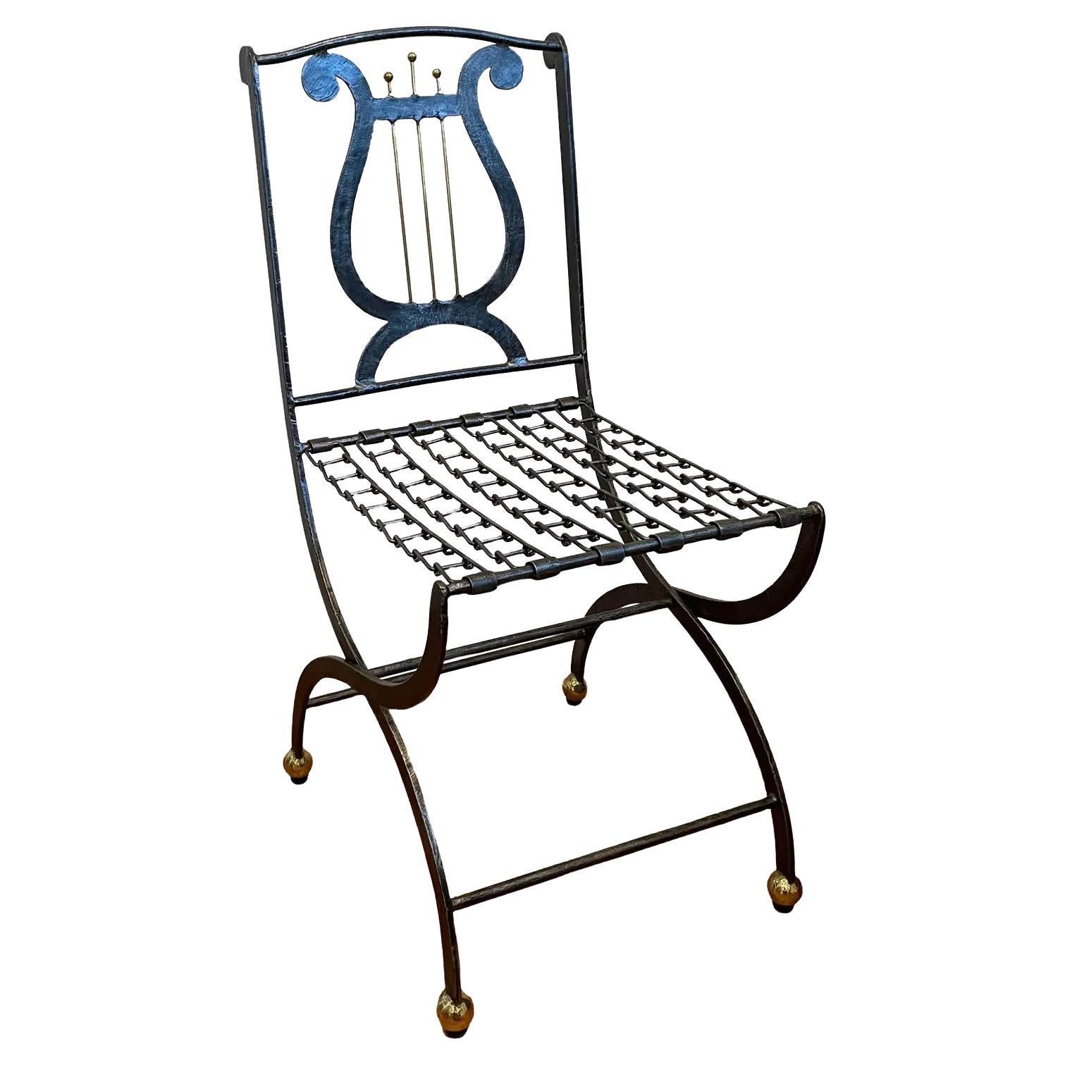 Maitland Smith Lyre Back Folding Chair For Sale