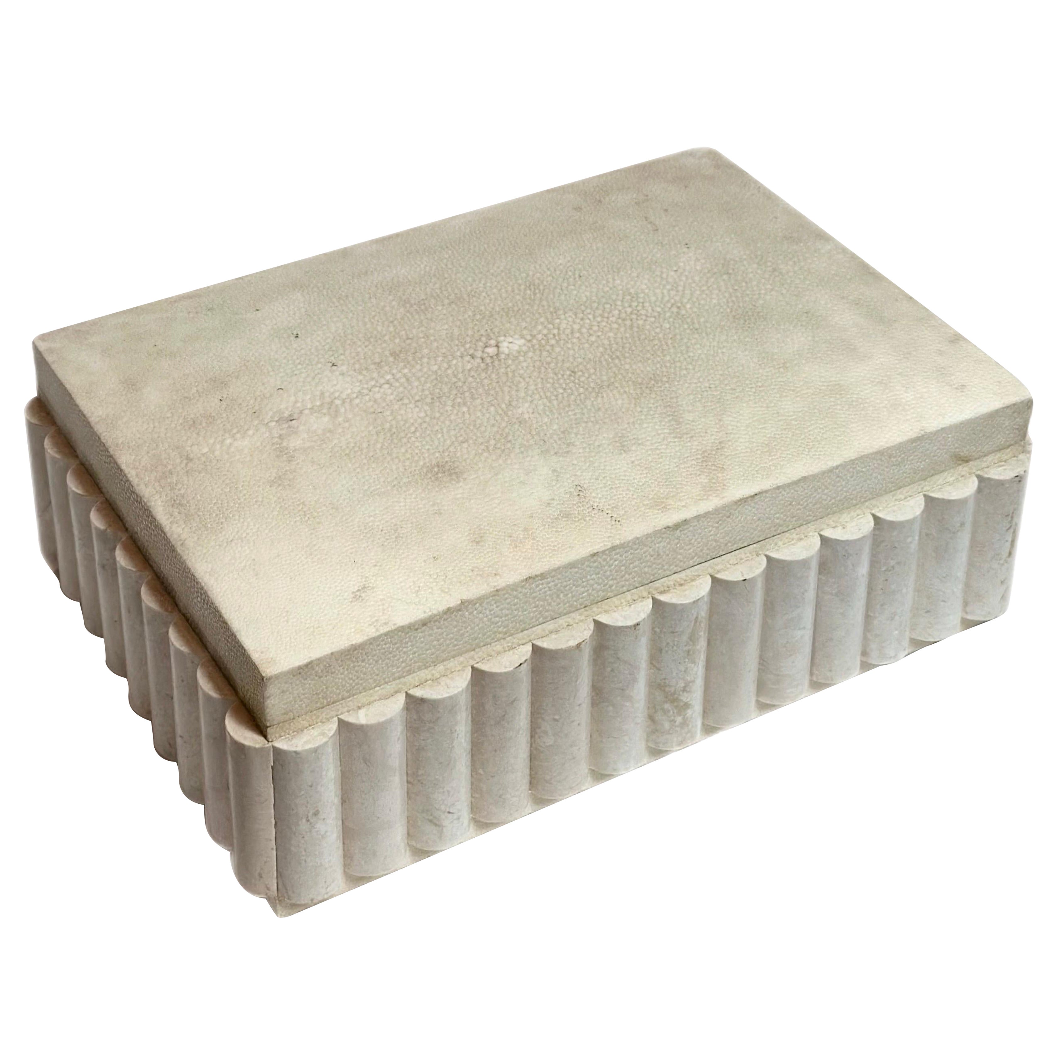 Vintage Maitland-Smith Ivory Shagreen and Fluted Stone Rectangular Fluted Box