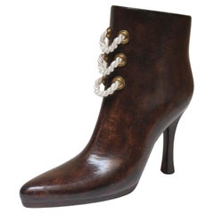 Retro Maitland Smith Laced High Heel Boot Vase in Mahogany and Leatherette