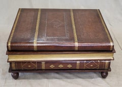 Vintage Maitland-Smith Leather and Wood Stacked Book Three Drawer Coffee Table