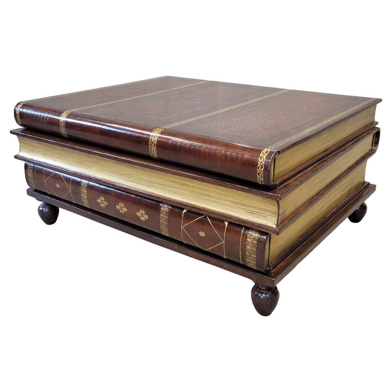 Vintage Maitland Smith Stacked Book Leather Bound 3 Drawer Cocktail Coffee  Table at 1stDibs