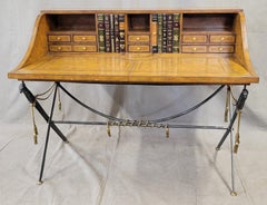 Vintage Maitland-Smith Leather Clad British Campaign Desk With Steel Sword Base