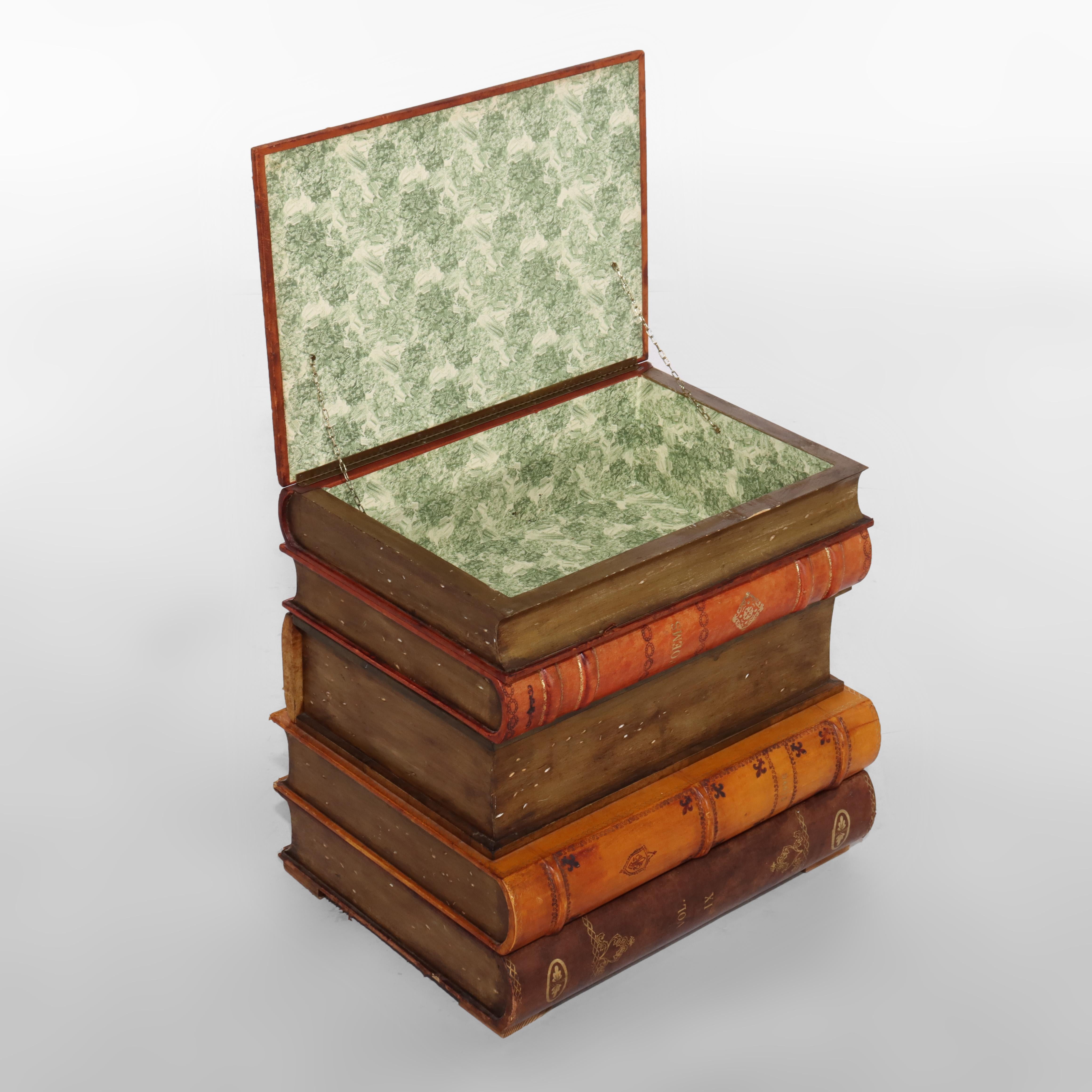 Vintage Maitland Smith Leather Covered Lift Top Library Side Stand with Drawer In Good Condition For Sale In Big Flats, NY