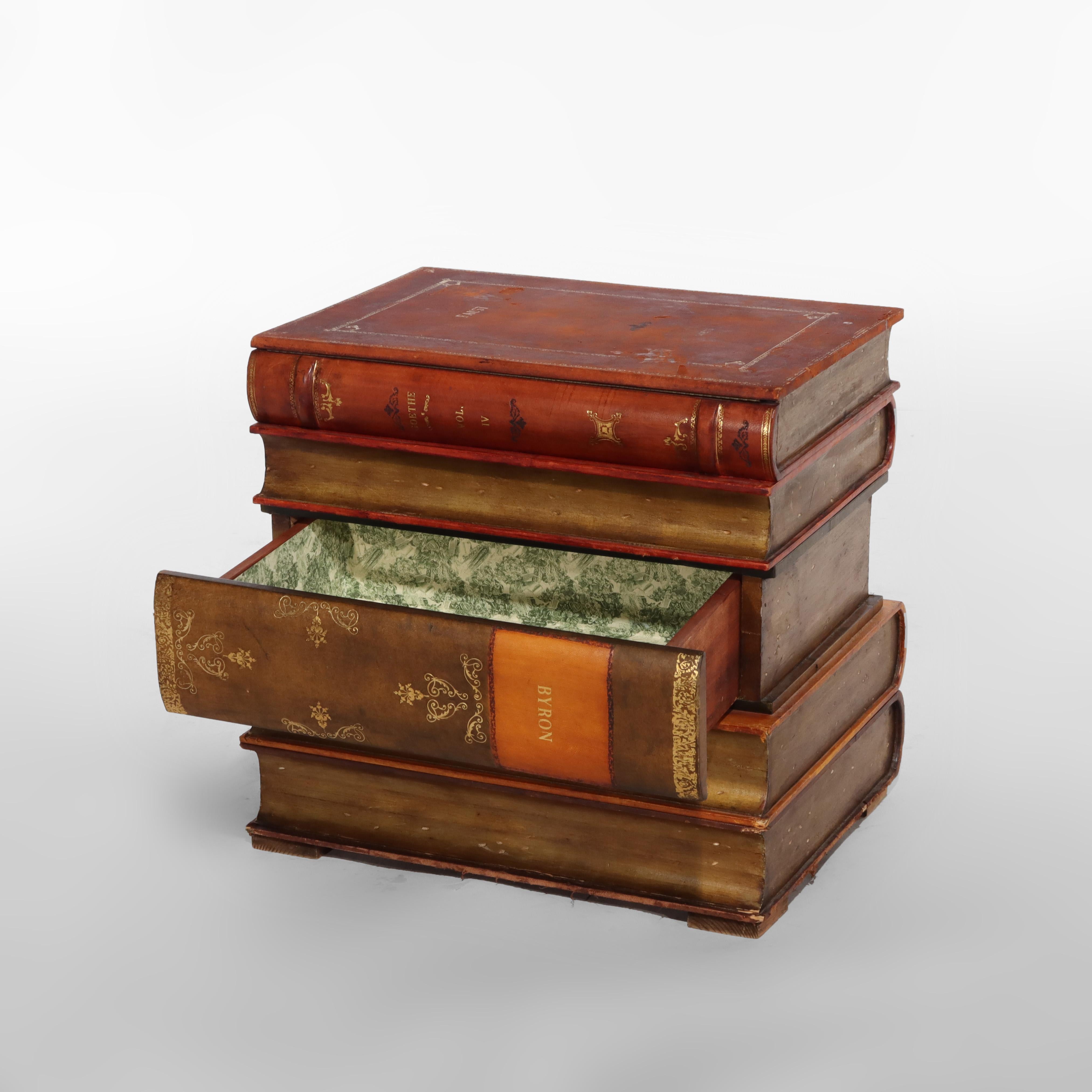 20th Century Vintage Maitland Smith Leather Covered Lift Top Library Side Stand with Drawer For Sale