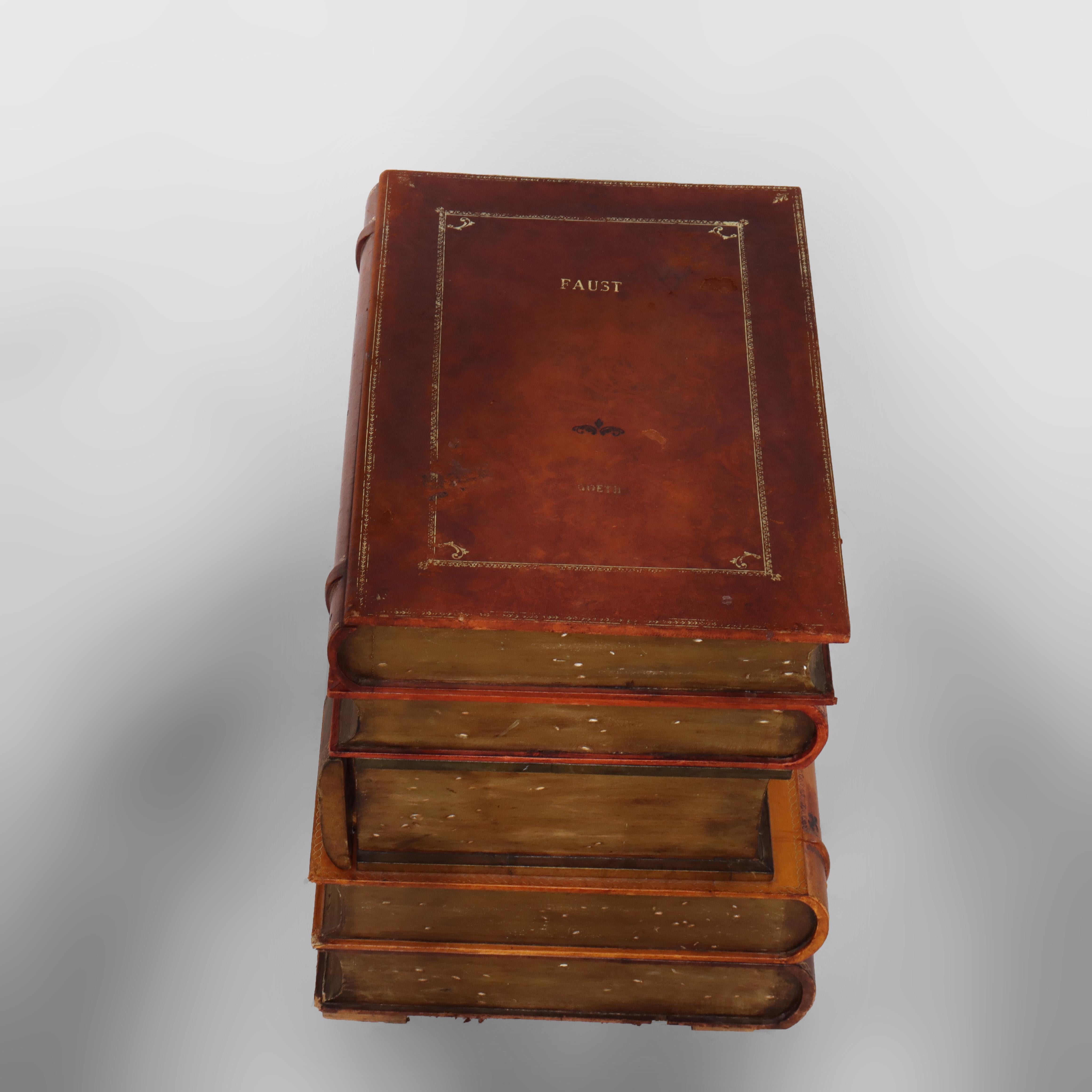 Wood Vintage Maitland Smith Leather Covered Lift Top Library Side Stand with Drawer For Sale