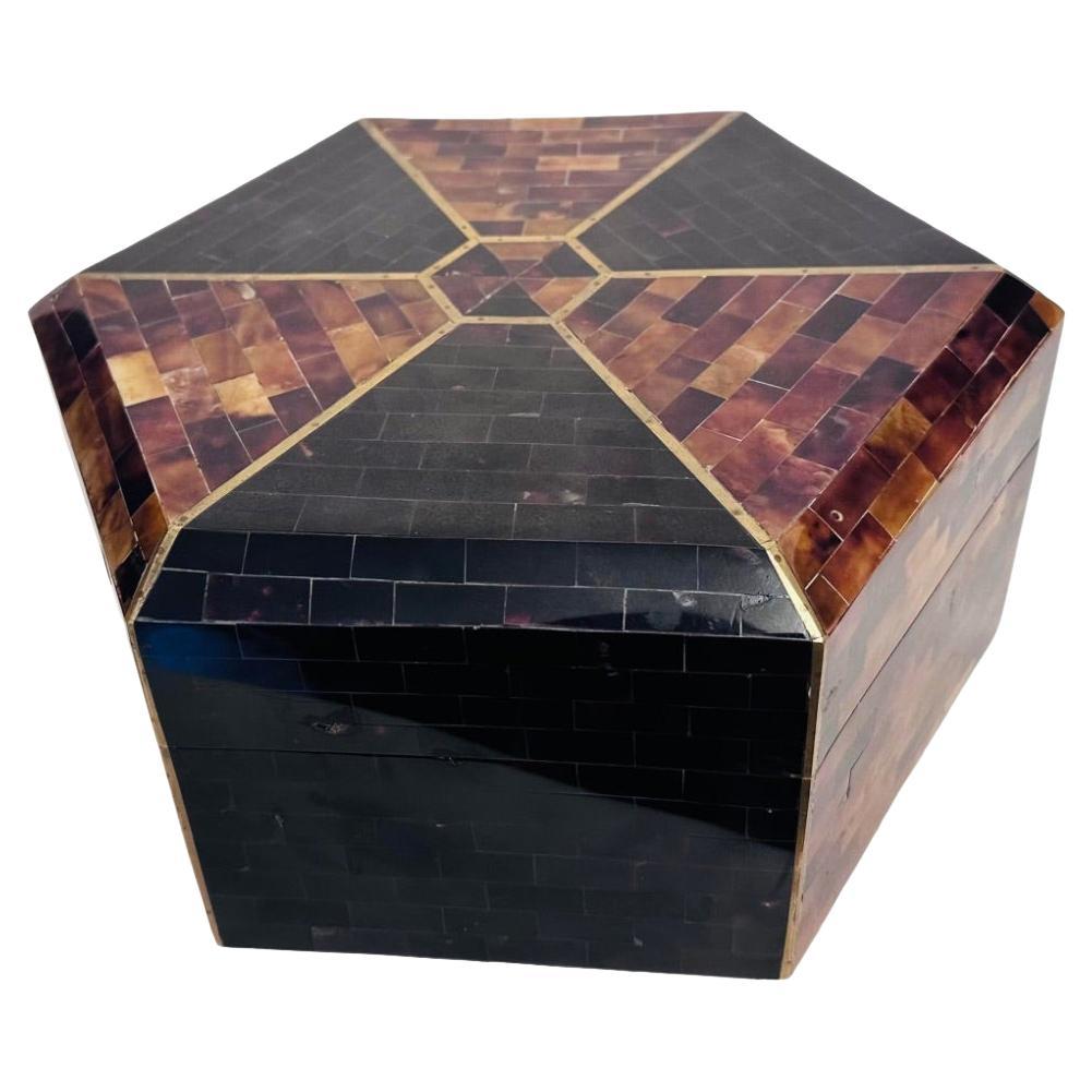 Vintage Maitland-Smith Lg Tessellated Faux Tortoise Shell Hexagonal Box  For Sale