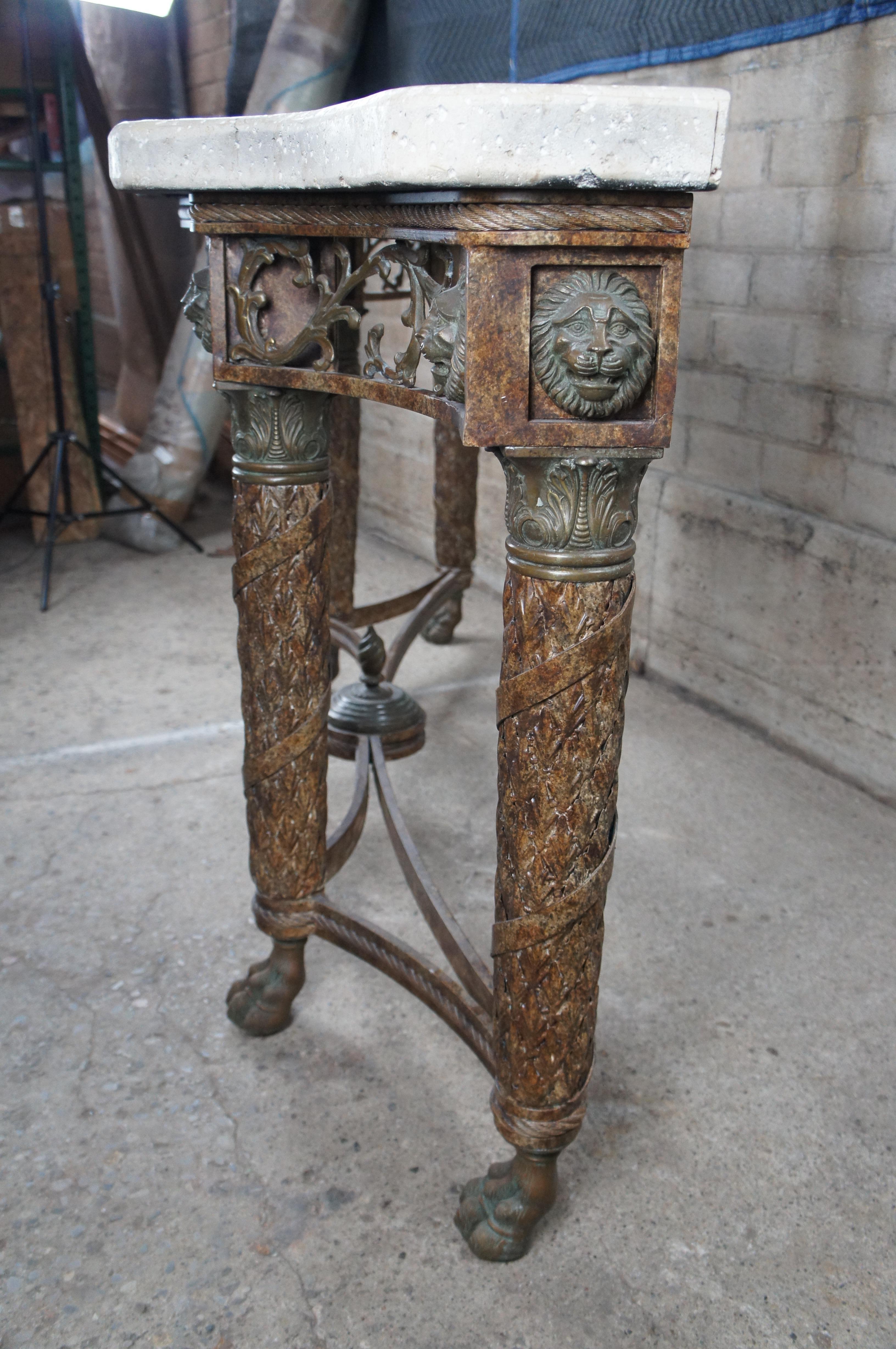 Vintage Maitland Smith Consola de hierro Luis XVI y león de piedra Mesa de entrada de sofá 79