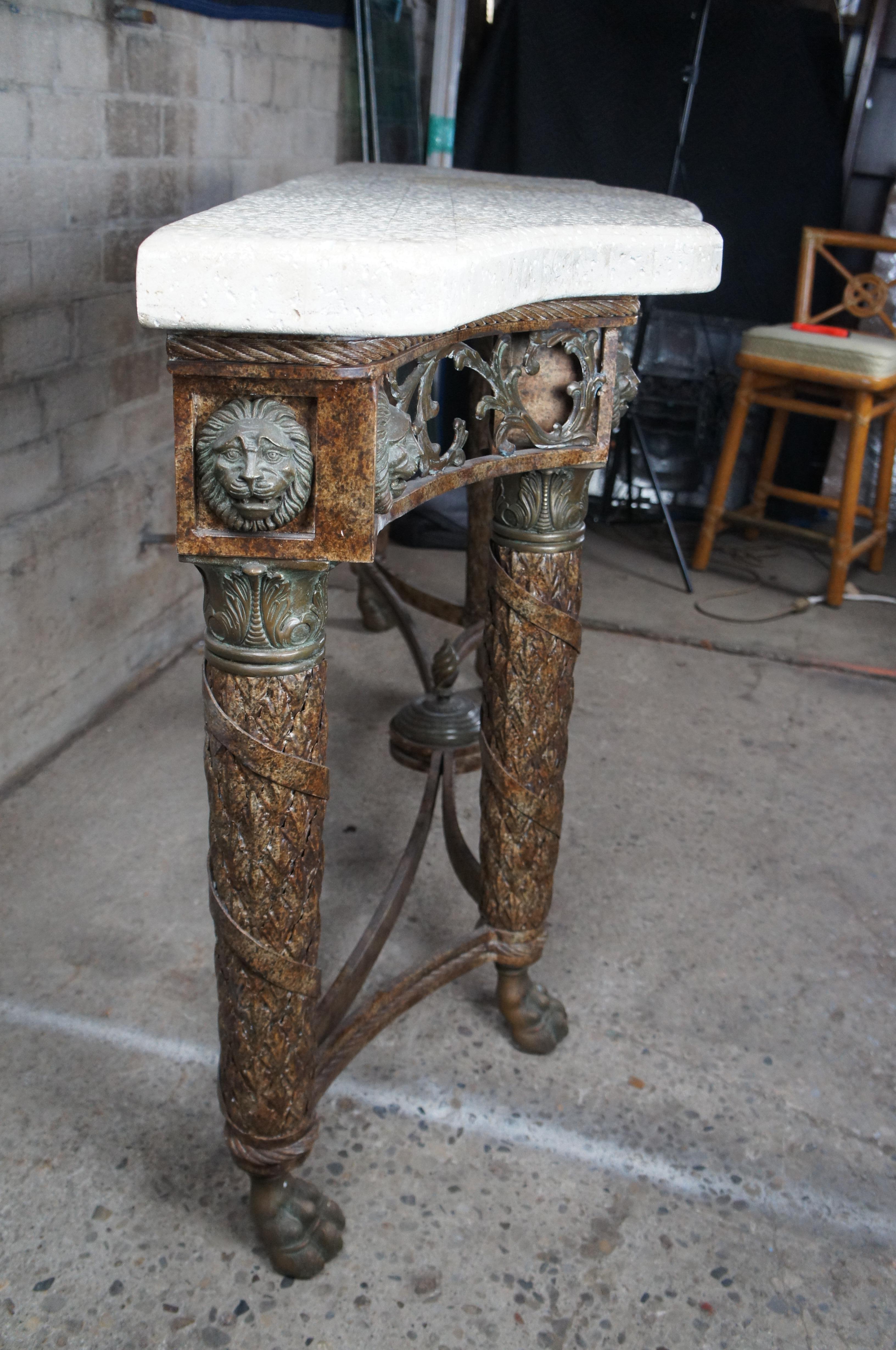 Table d'entrée de canapé console vintage Maitland Smith Louis Stone en fer et pierre 79