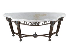 Vintage Maitland Smith Consola de hierro Luis XVI y león de piedra Mesa de entrada de sofá 79".