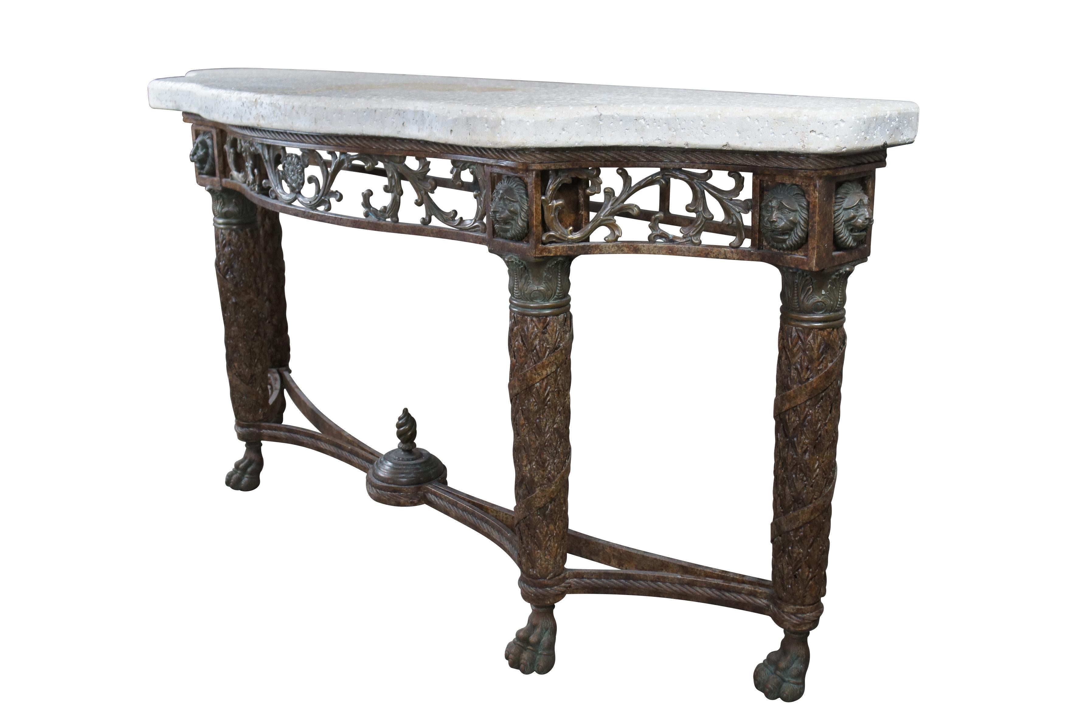 Louis XVI Table d'entrée de canapé console vintage Maitland Smith Louis Stone en fer et pierre 79